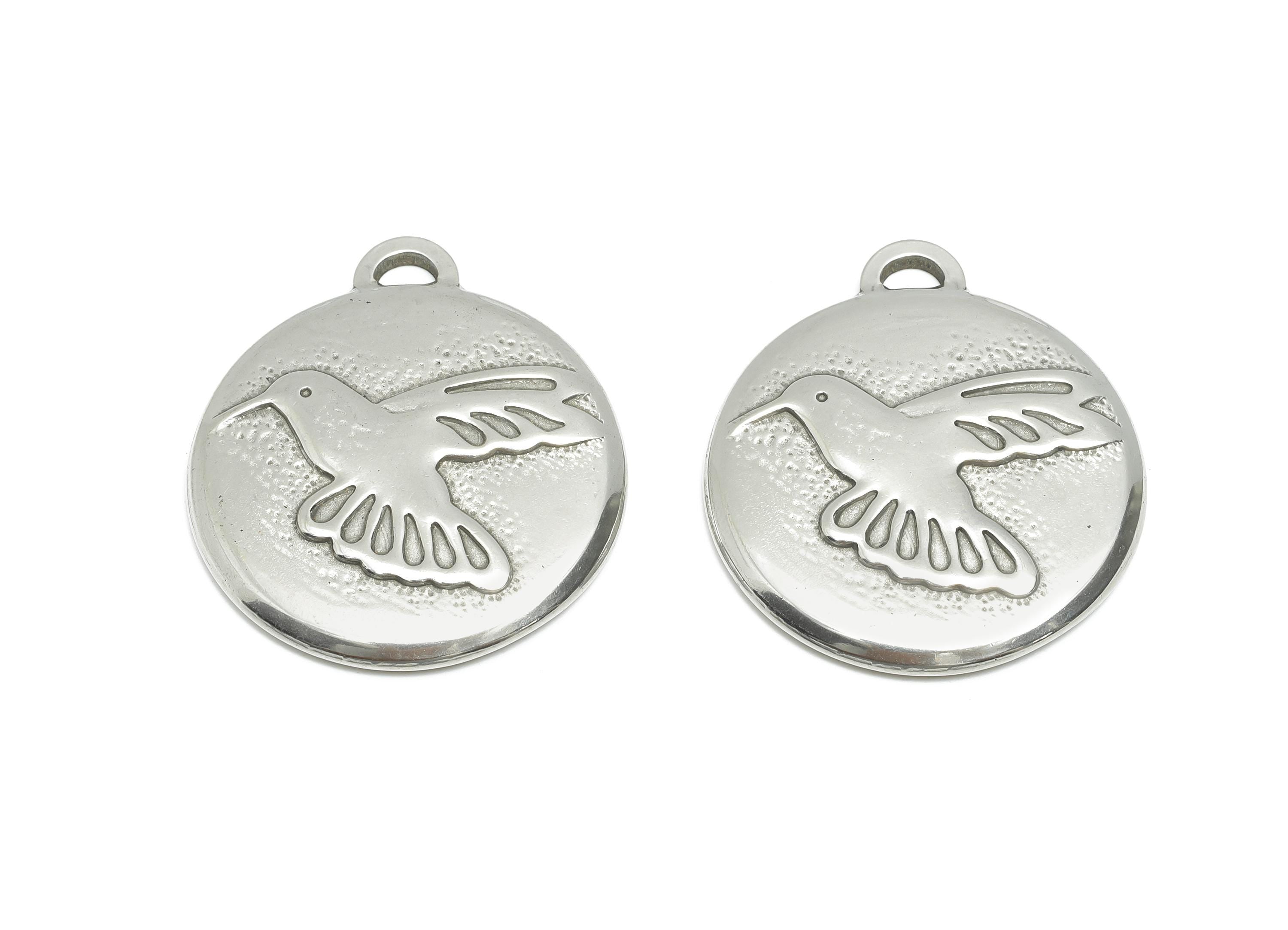 Stainless Steel Bird Charm - Textured Bird Pendant for Necklace - Freedom Detailed Feathers - Steel Jewelry - 34x30x3.06mm - SS1972 - DOMEDBAZAAR