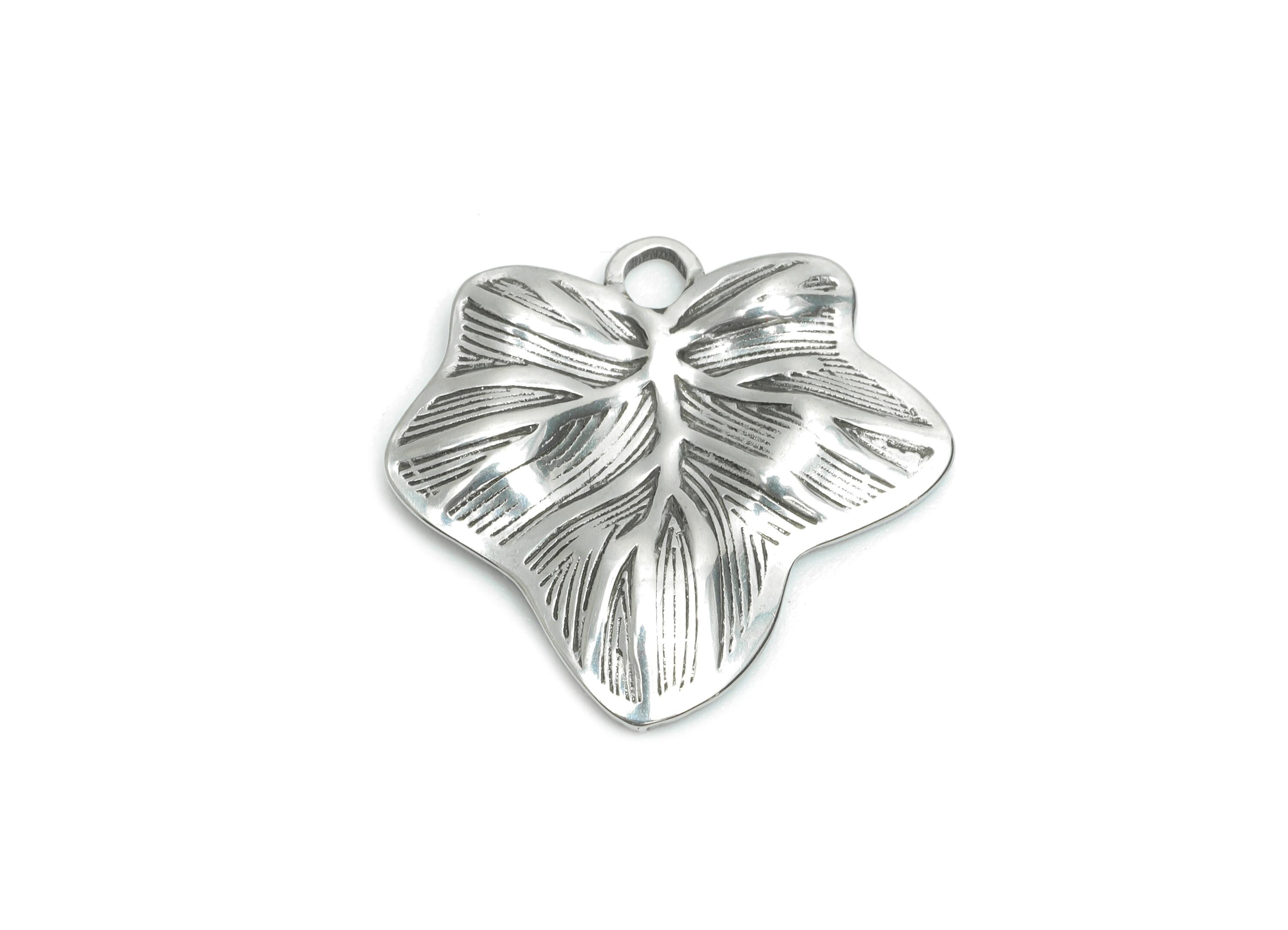 Stainless Steel Leaf Charms - Textured Silver Leaf Pendant - Elegant Botanical Leaf Charms - Steel Jewelry Component - 18x19.8x2mm - SS2128 - DOMEDBAZAAR