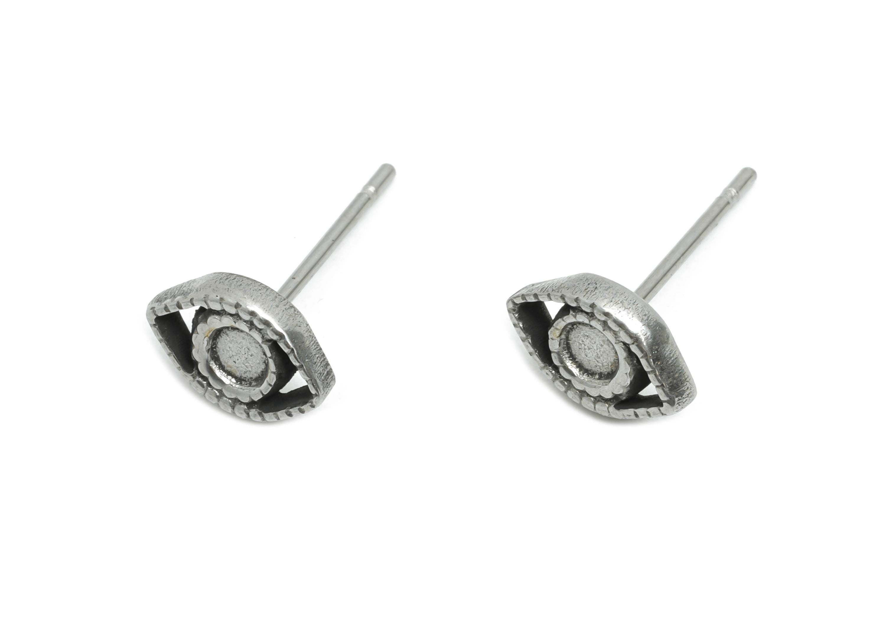 Stainless Steel Evil Eye Studs - Mystic Eye Earring Posts - Unique Mini Eye Earring Studs - Vintage Steel Jewelry - 8.57x6x1.68mm - SS2150 - DOMEDBAZAAR