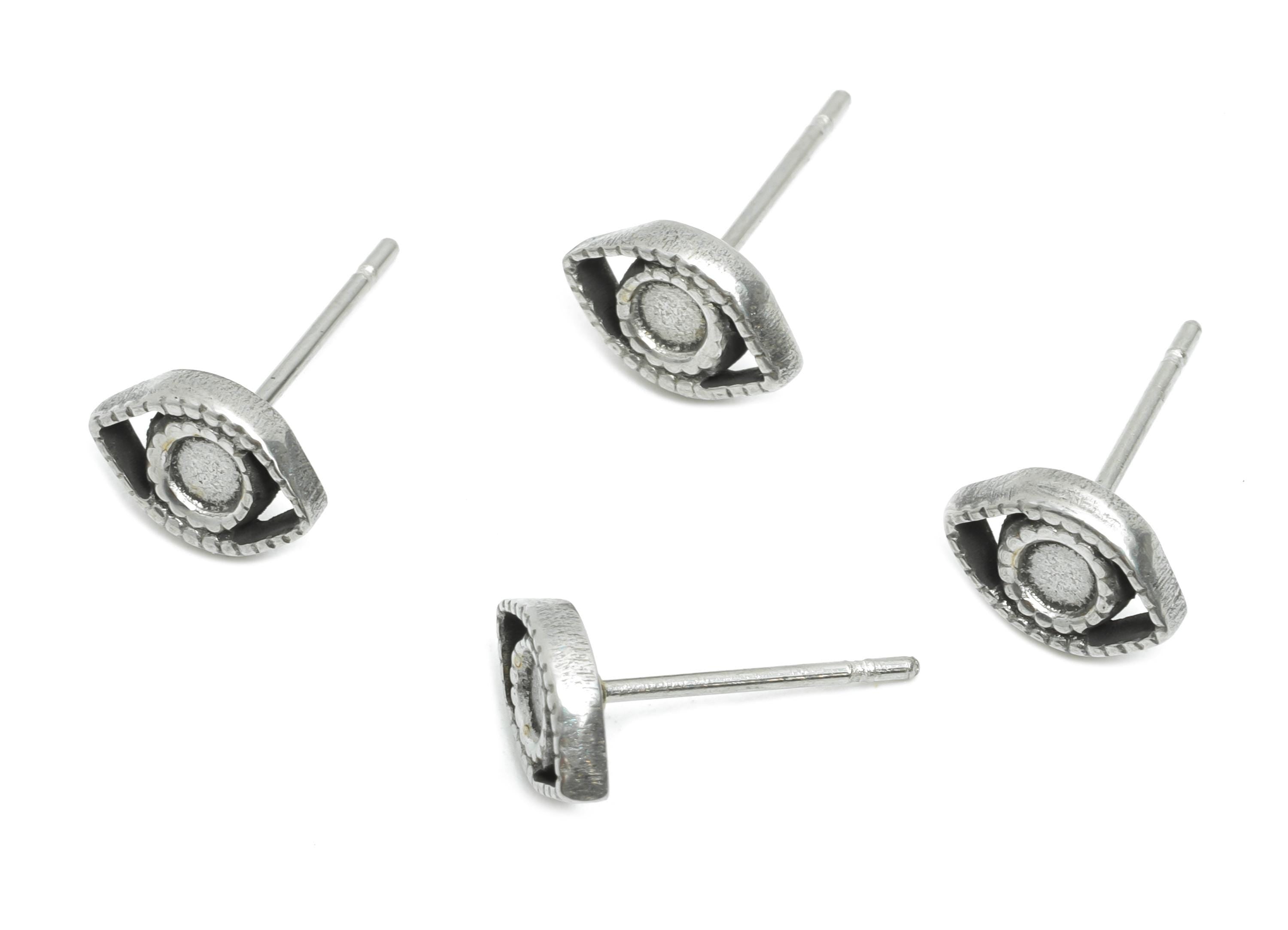 Stainless Steel Evil Eye Studs - Mystic Eye Earring Posts - Unique Mini Eye Earring Studs - Vintage Steel Jewelry - 8.57x6x1.68mm - SS2150 - DOMEDBAZAAR