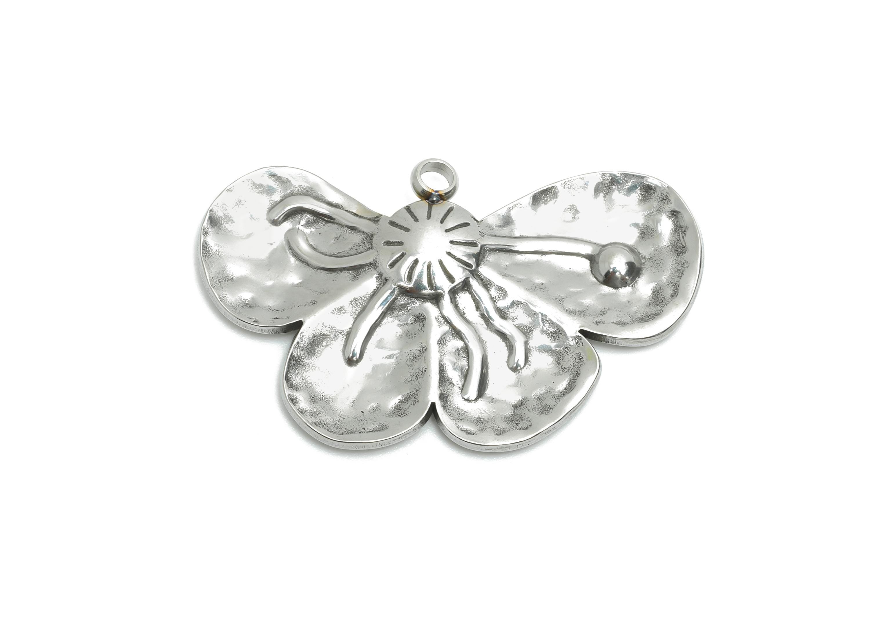 Steel Petal Pendant - Artisan Silver Flower Pendant for Necklace - Hammered Botanical Floral Pendant - Steel Jewelry - 23x38.6x2mm - SS2205 - DOMEDBAZAAR