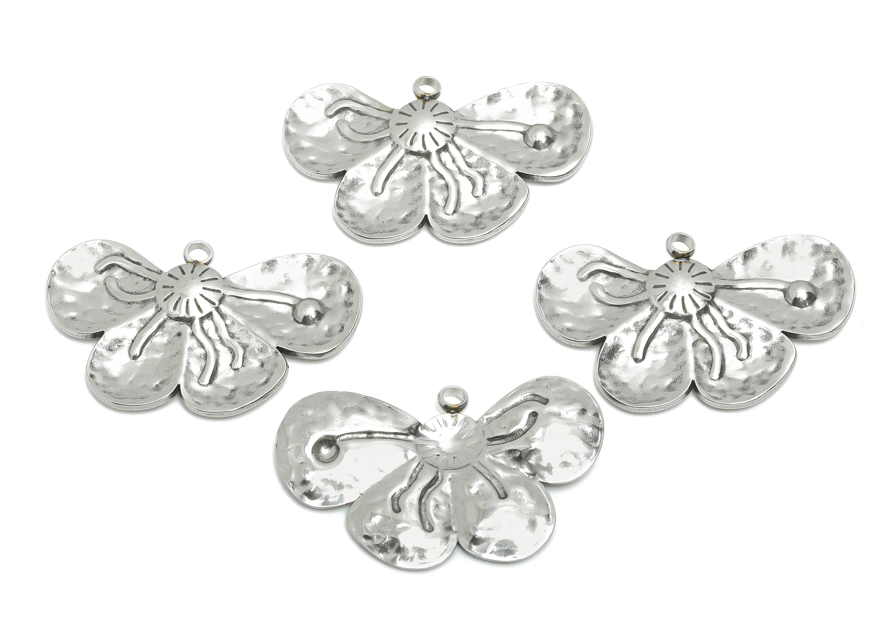 Steel Petal Pendant - Artisan Silver Flower Pendant for Necklace - Hammered Botanical Floral Pendant - Steel Jewelry - 23x38.6x2mm - SS2205 - DOMEDBAZAAR