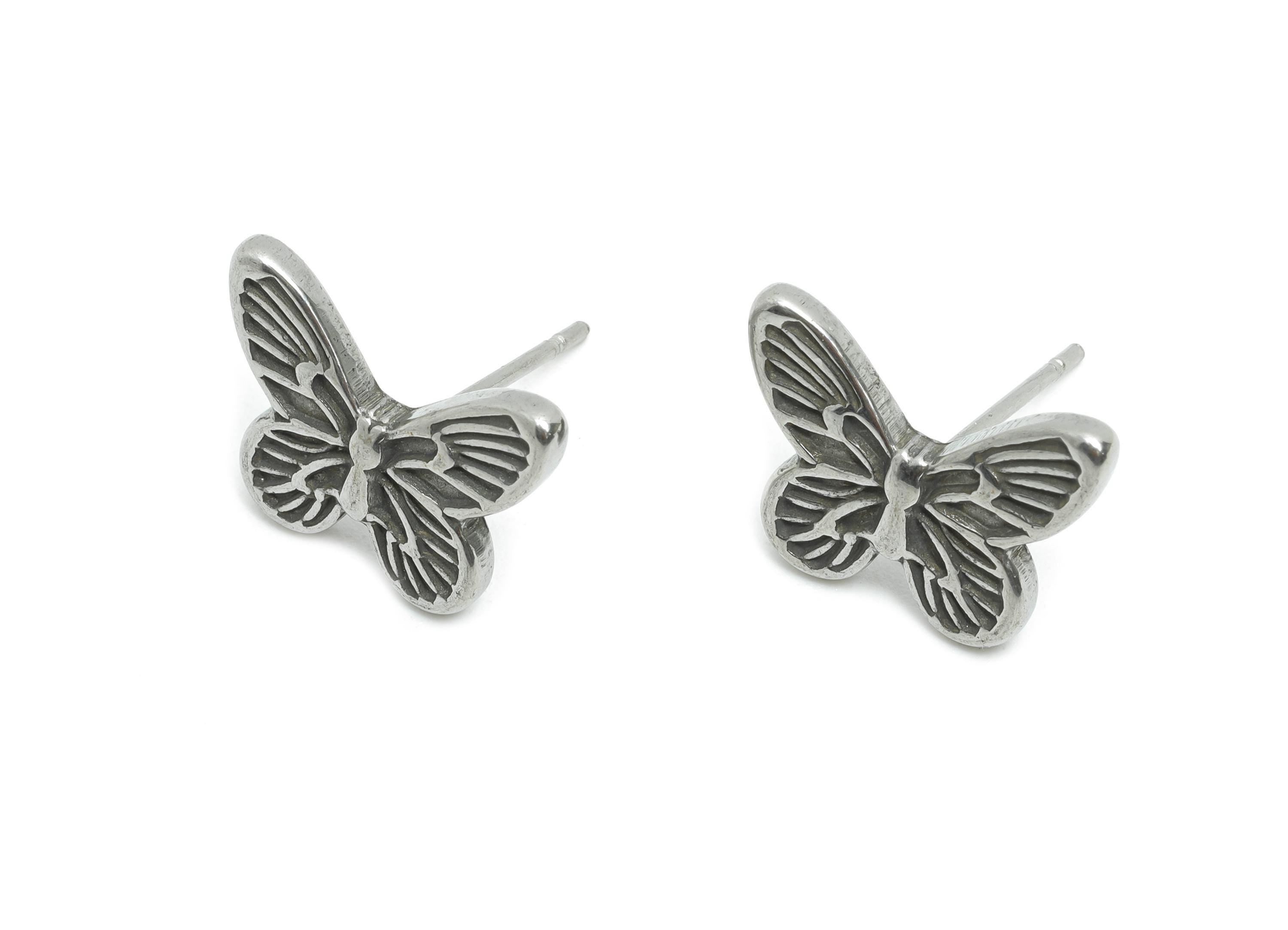 Steel Butterfly Studs - Whimsical Insect Earring Post - Vintage Butterfly Earring Stud - Steel Jewelry Finding - 11.67x15.3x1.83mm - SS2177 - DOMEDBAZAAR
