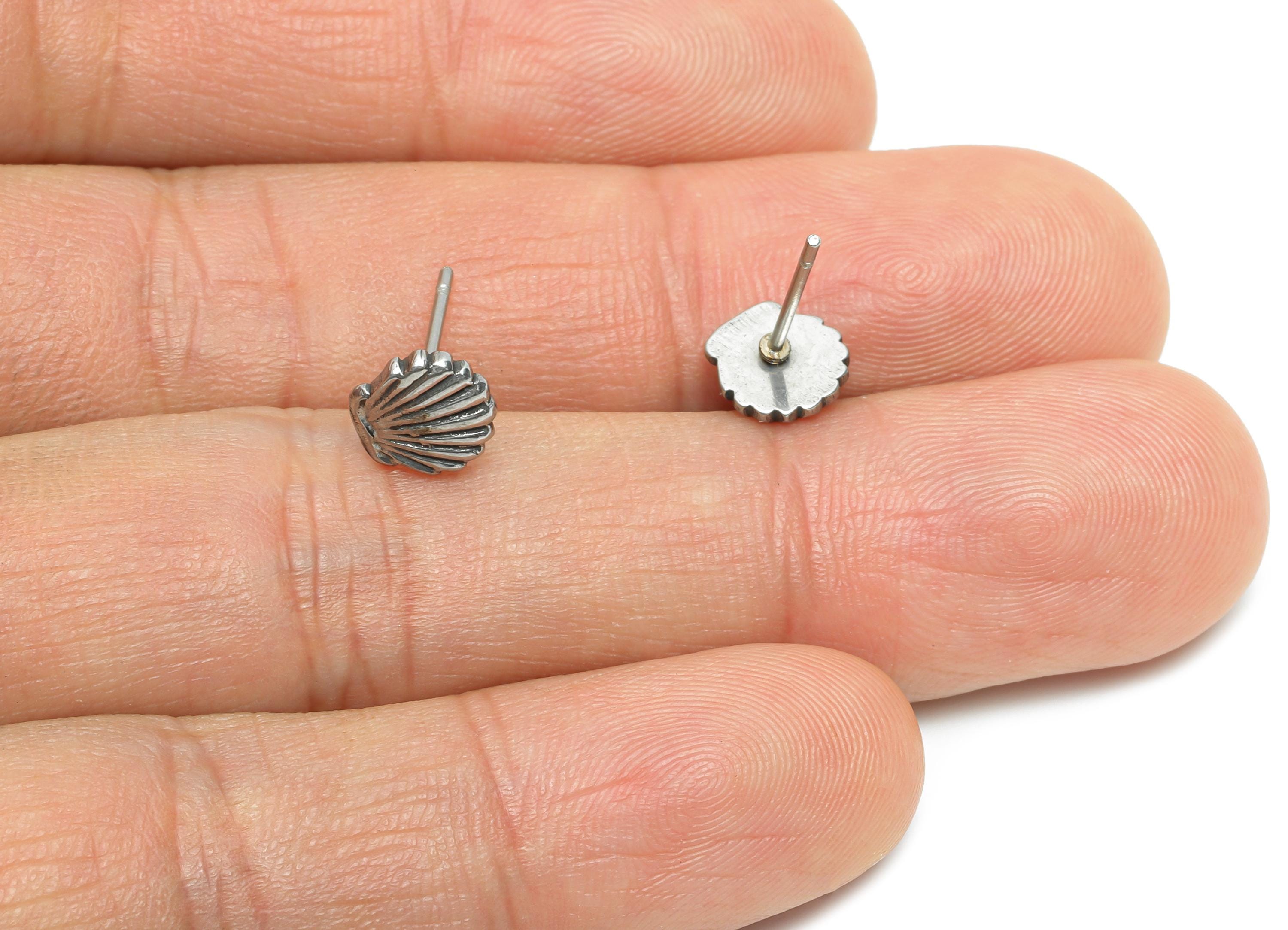 Stainless Steel Shell Stud - Minimalist Silver Seashell Earring Post - Ocean-Inspired Jewelry - Steel Earring Finding - 7.3x7x1.4mm - SS2157 - DOMEDBAZAAR