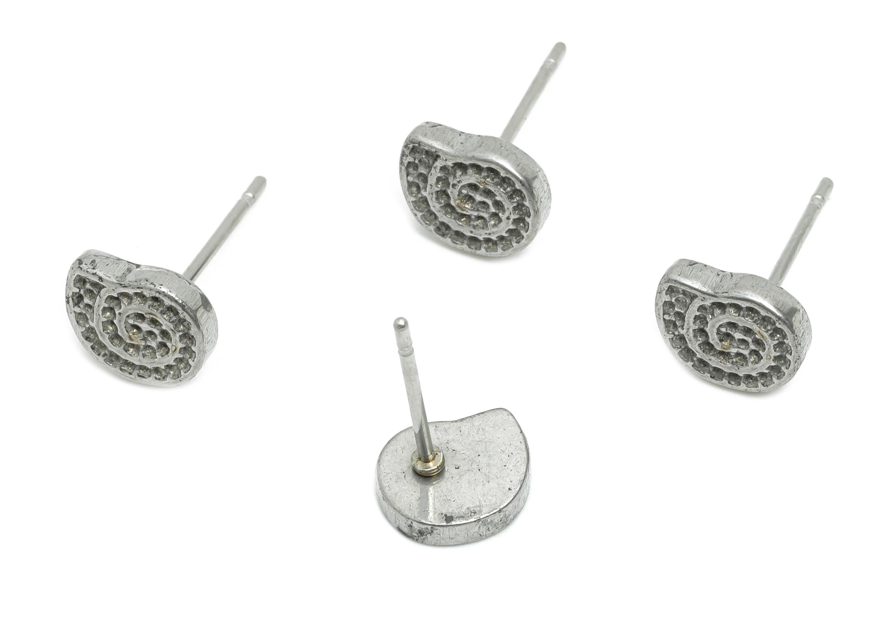 Steel Spiral Shell Stud - Minimalist Silver Seashell Earring Post - Ocean-Inspired Jewelry - Steel Earring Finding - 7.98x6.78x2mm - SS2174 - DOMEDBAZAAR