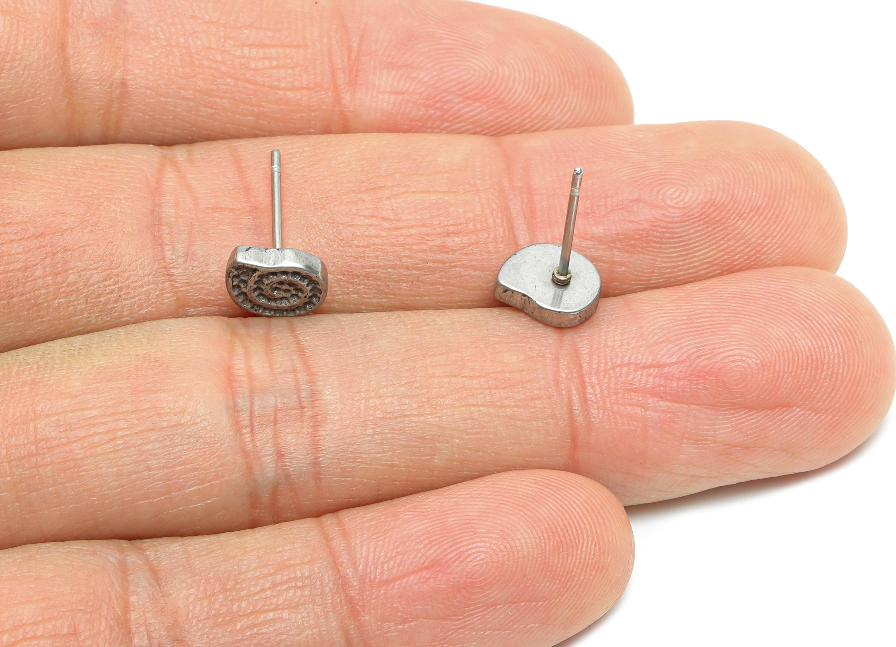 Steel Spiral Shell Stud - Minimalist Silver Seashell Earring Post - Ocean-Inspired Jewelry - Steel Earring Finding - 7.98x6.78x2mm - SS2174 - DOMEDBAZAAR