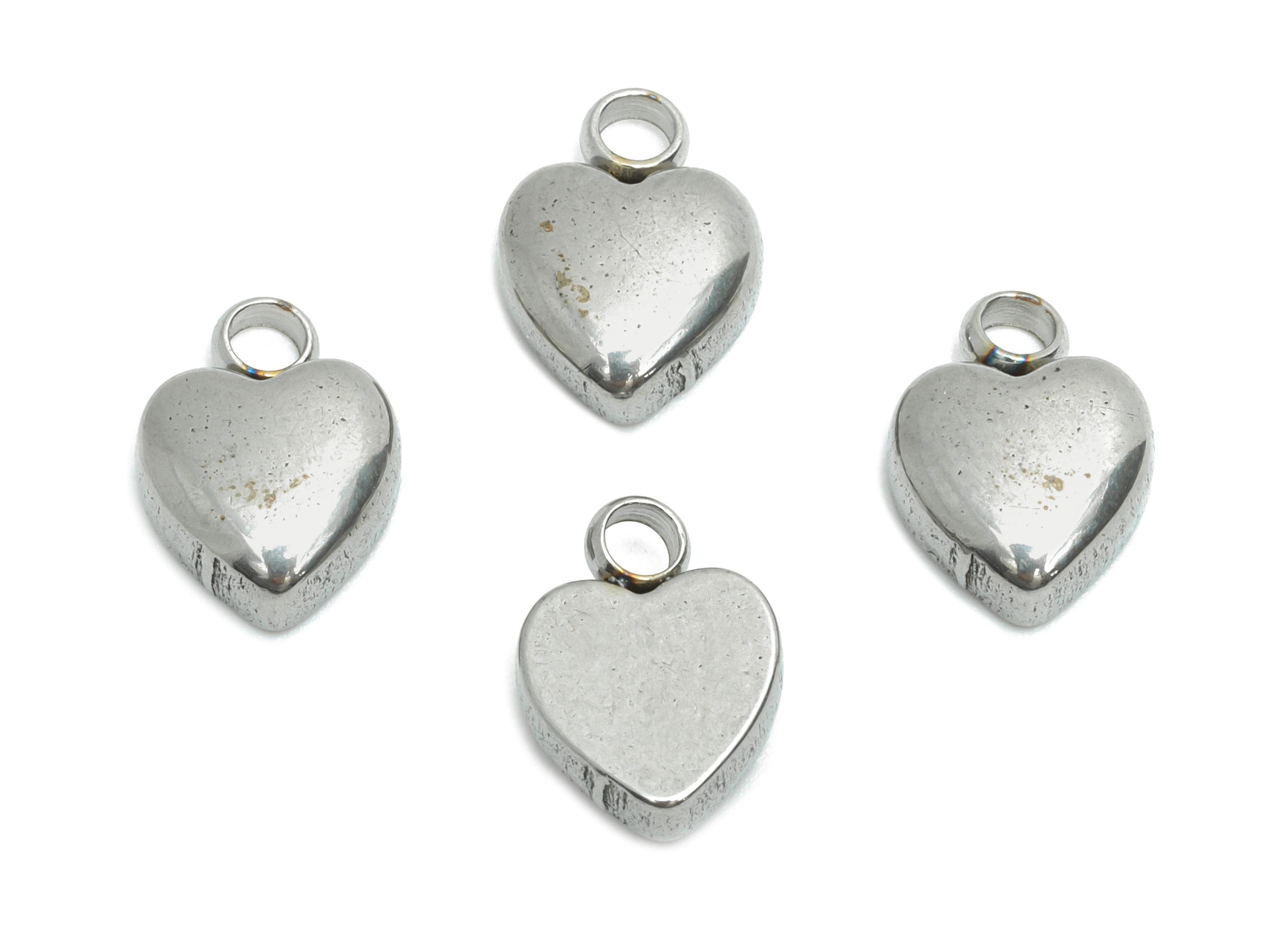 Stainless Steel Heart Charms - Simple Silver Heart Bracelet Charm - Romantic Love Charms - Steel Jewelry Making - 9.5x7.09x2.98mm - SS2208 - DOMEDBAZAAR