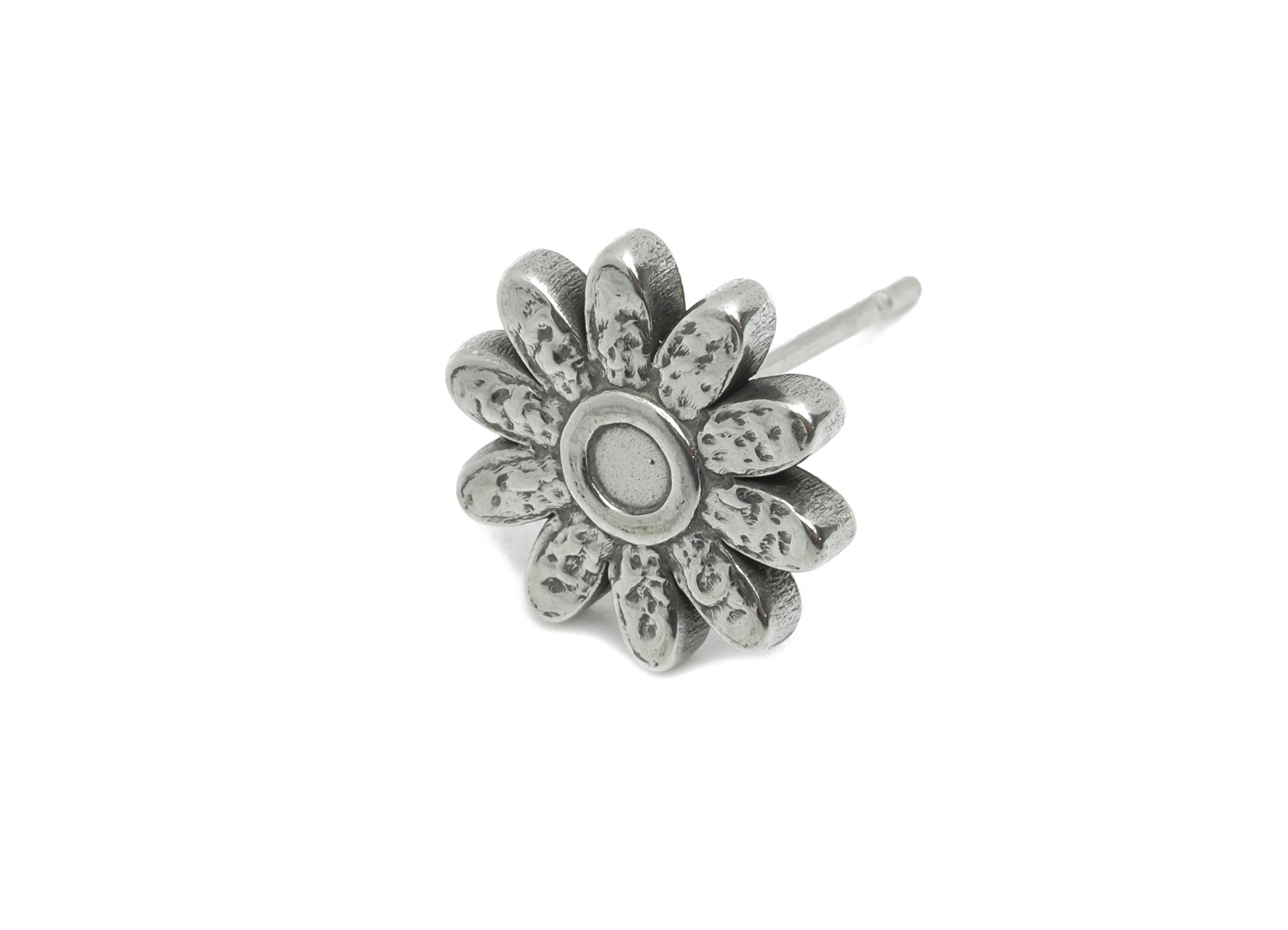 Stainless Steel Daisy Stud - Whimsical Silver Flower Earring Post - Dainty Botanical Earring - Spring Bloom Jewelry - 11x11.9x2.7mm - SS2183 - DOMEDBAZAAR