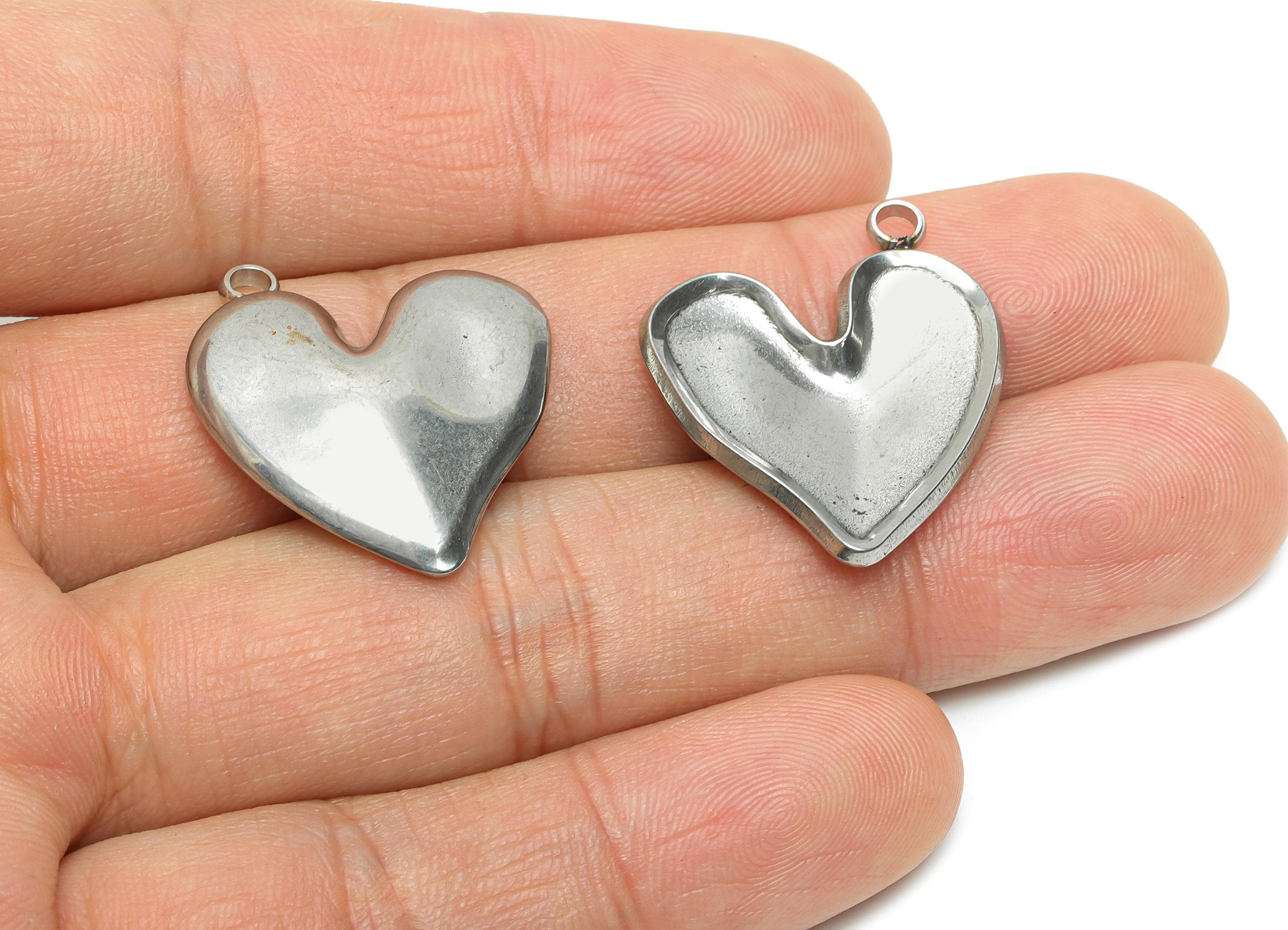 Stainless Steel Heart Pendant - Antique Metal Heart Necklace Pendant - Classic Handmade Jewelry - Steel Finding - 27x22.9x3.99mm - SS2194 - DOMEDBAZAAR