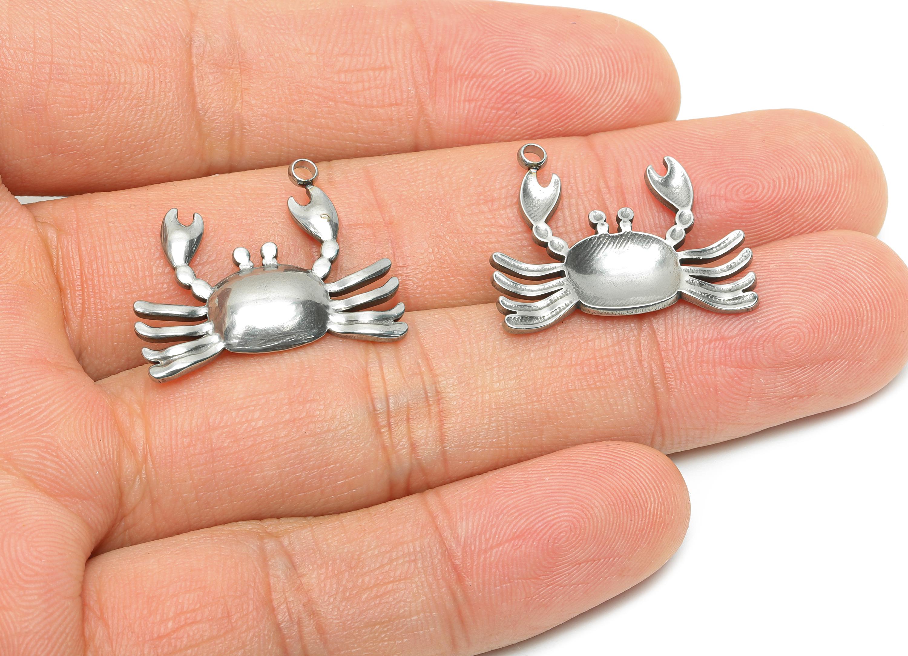 Stainless Steel Crab Studs - Silver Crab Marine Earring Posts - Ocean-Inspired Jewelry - Steel Jewelry Supplies - 19.7x24.66x1.8mm - SS2197 - DOMEDBAZAAR