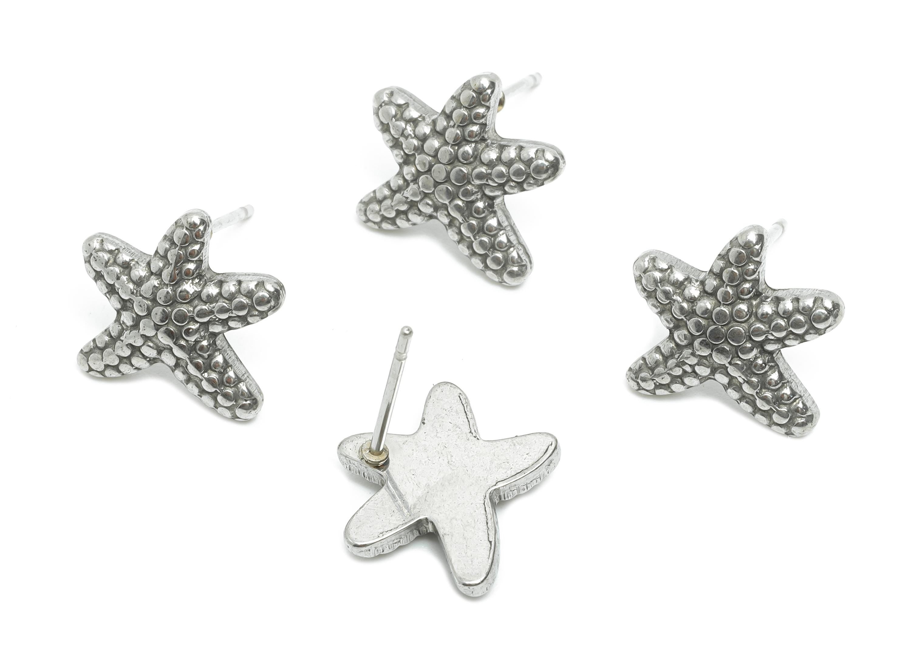 Steel Starfish Studs - Tropical Silver Starfish Earring Post - Summer Beach Earring Stud - Steel Earring Findings - 14.4x12.9x2.8mm - SS2158 - DOMEDBAZAAR