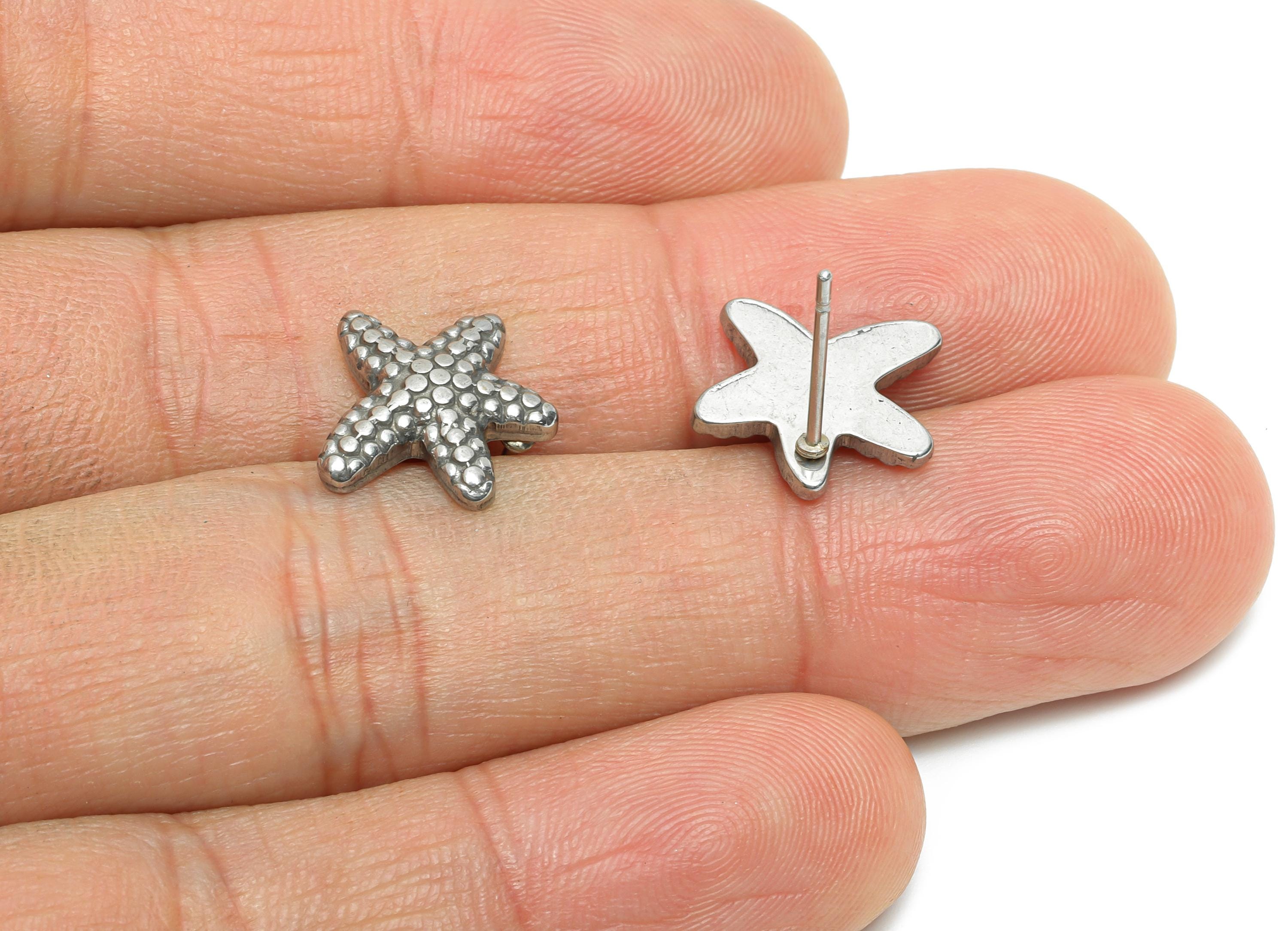 Steel Starfish Studs - Tropical Silver Starfish Earring Post - Summer Beach Earring Stud - Steel Earring Findings - 14.4x12.9x2.8mm - SS2158 - DOMEDBAZAAR