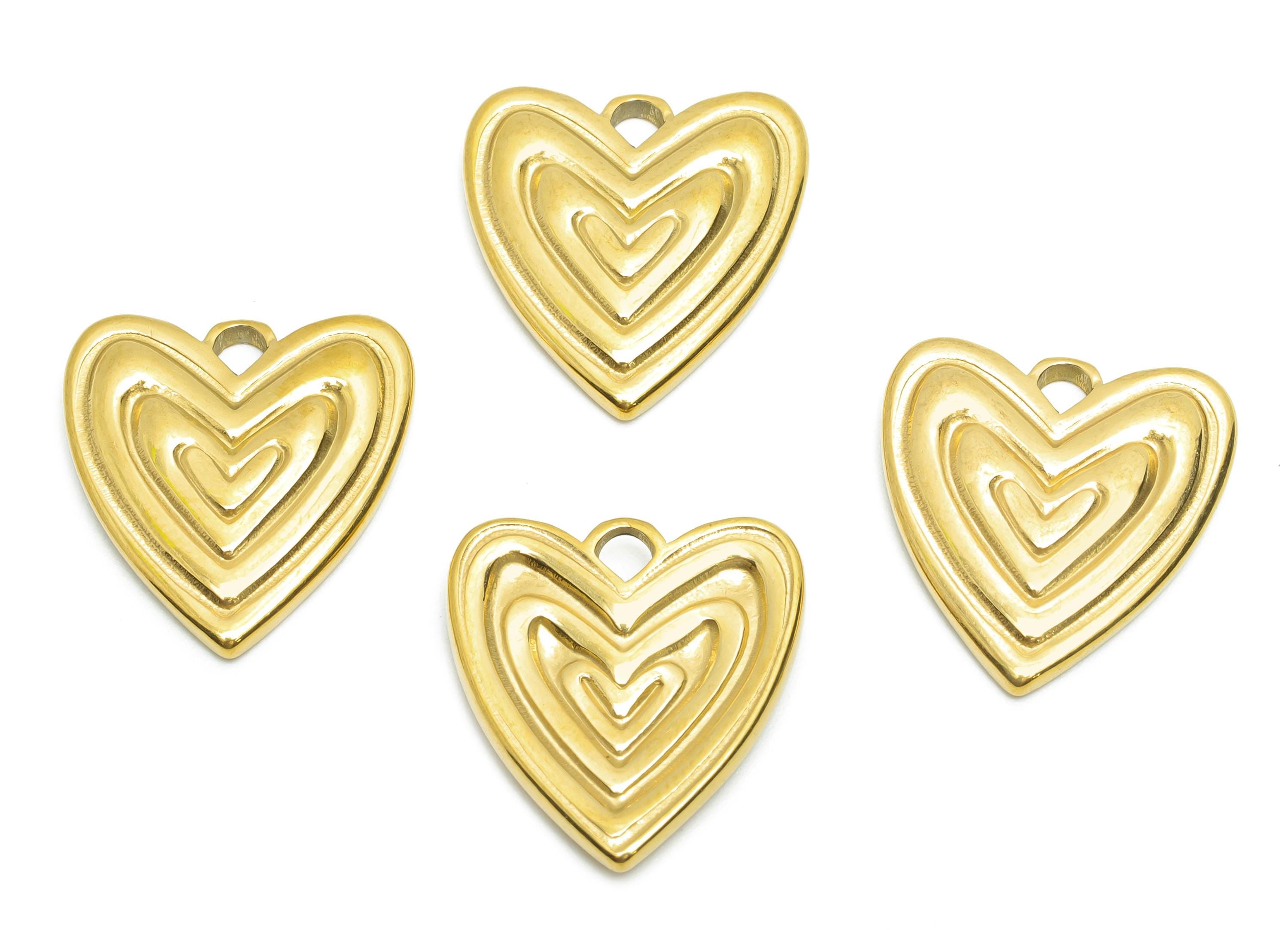 Steel Heart Charm - Elegant Layered Heart Charm - Romantic Gold Heart Pendant - Steel Jewelry - Gold Tone Plated - 18.6x17x2.8mm - SS2057G - DOMEDBAZAAR