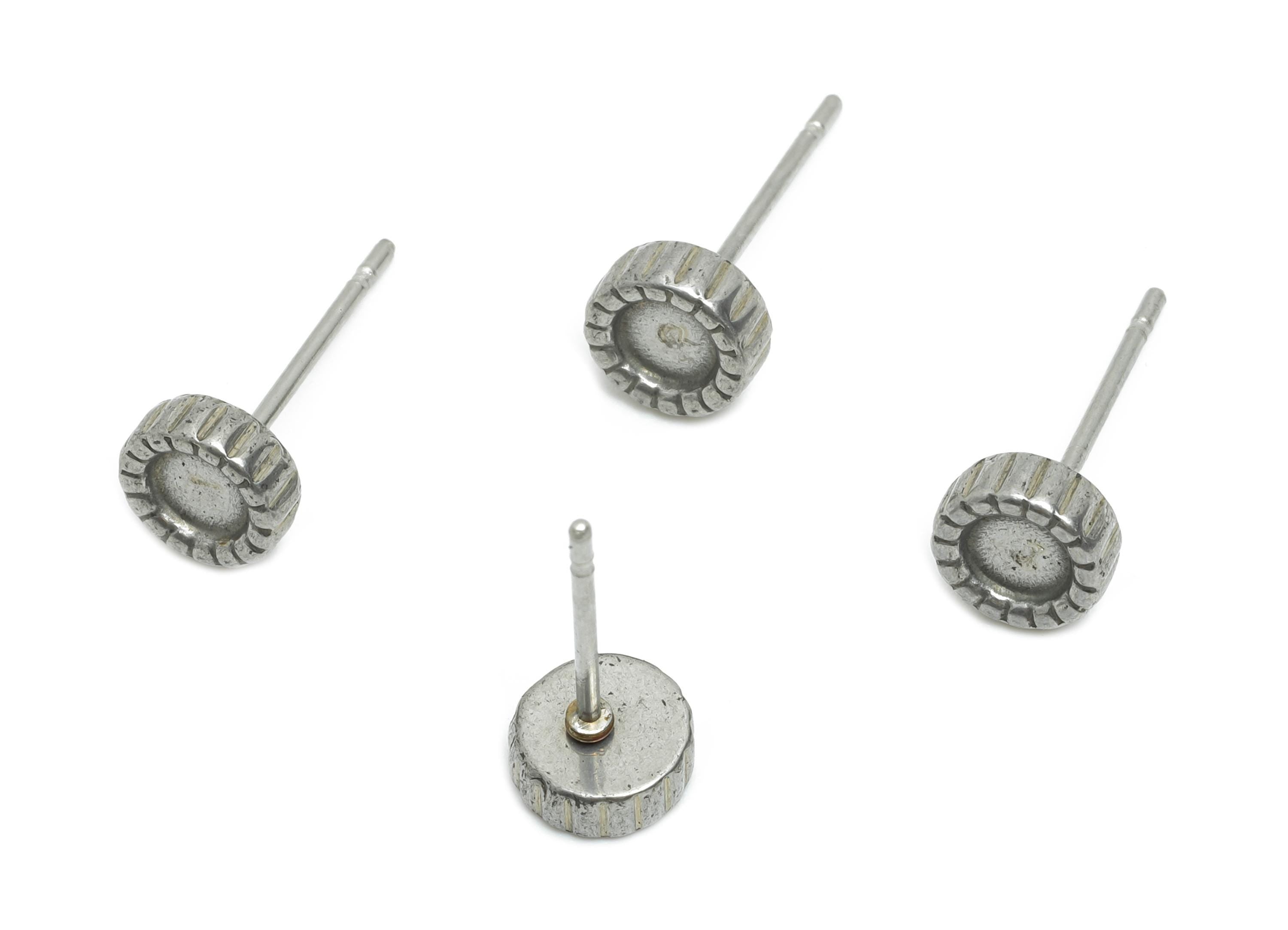 Steel Bezel Stud Earring - Steel Rope Border Earring Post - Blank Bezel for Customization - DIY Resin Earring Setting - 6x6x2.49mm - SS2163 - DOMEDBAZAAR