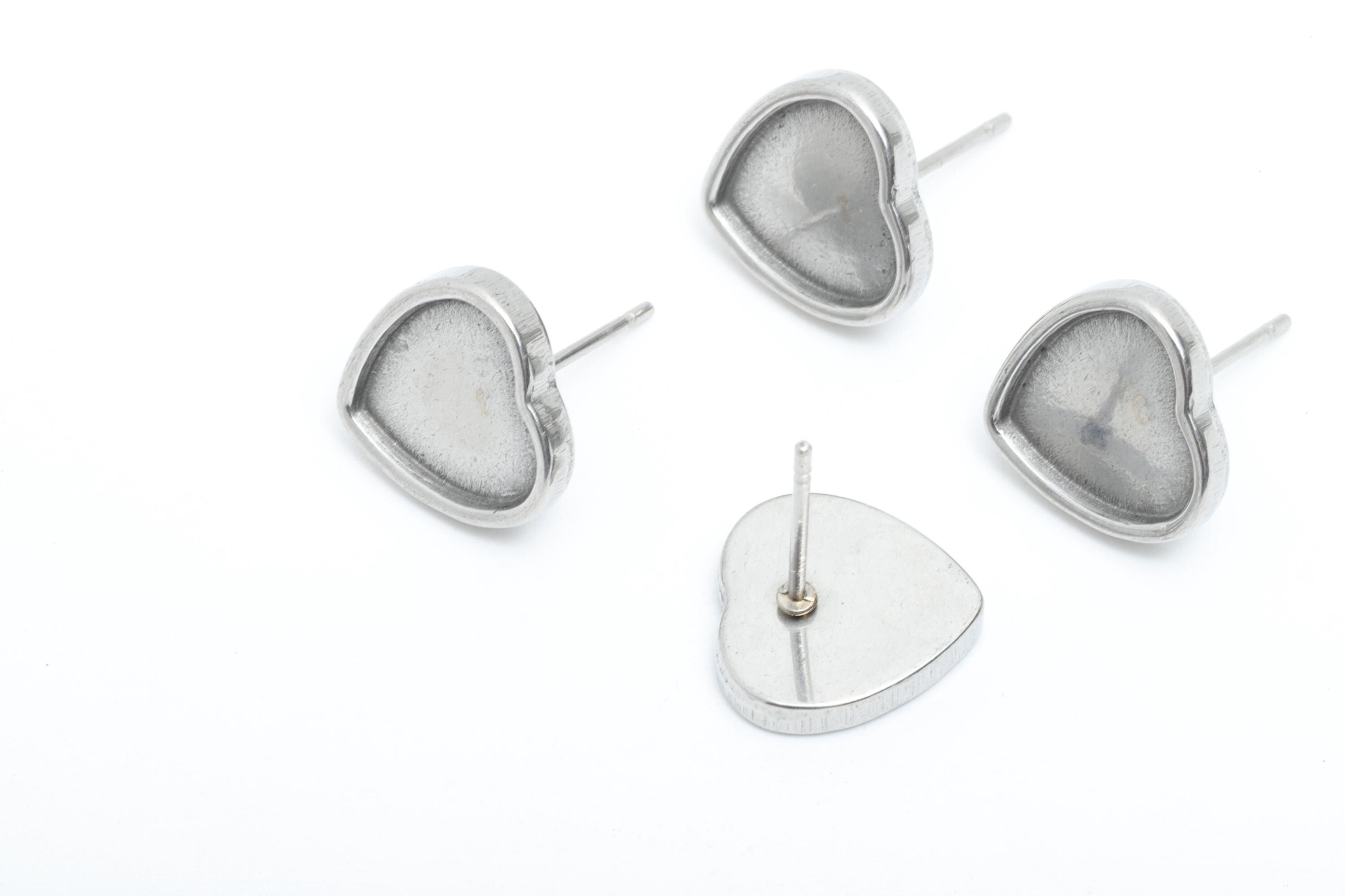 Heart Bezel Stud Earring - Steel Vintage Earring Post - Customizable Earring Setting - Earring for Personalized Creations - 12x12x2mm-SS2155 - DOMEDBAZAAR