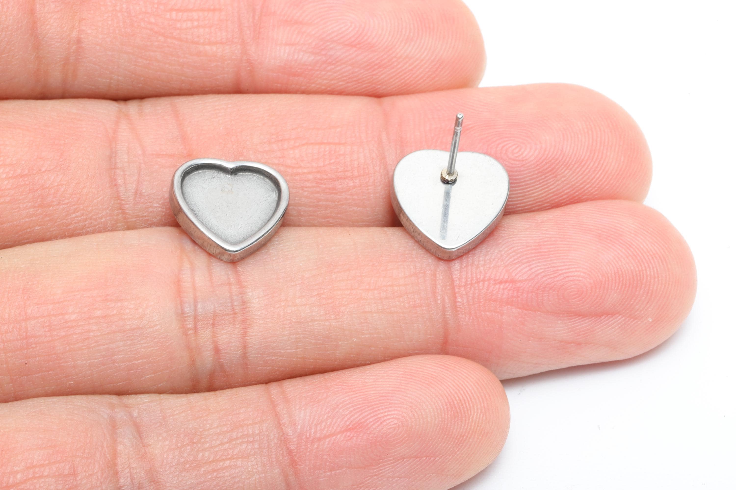 Heart Bezel Stud Earring - Steel Vintage Earring Post - Customizable Earring Setting - Earring for Personalized Creations - 12x12x2mm-SS2155 - DOMEDBAZAAR