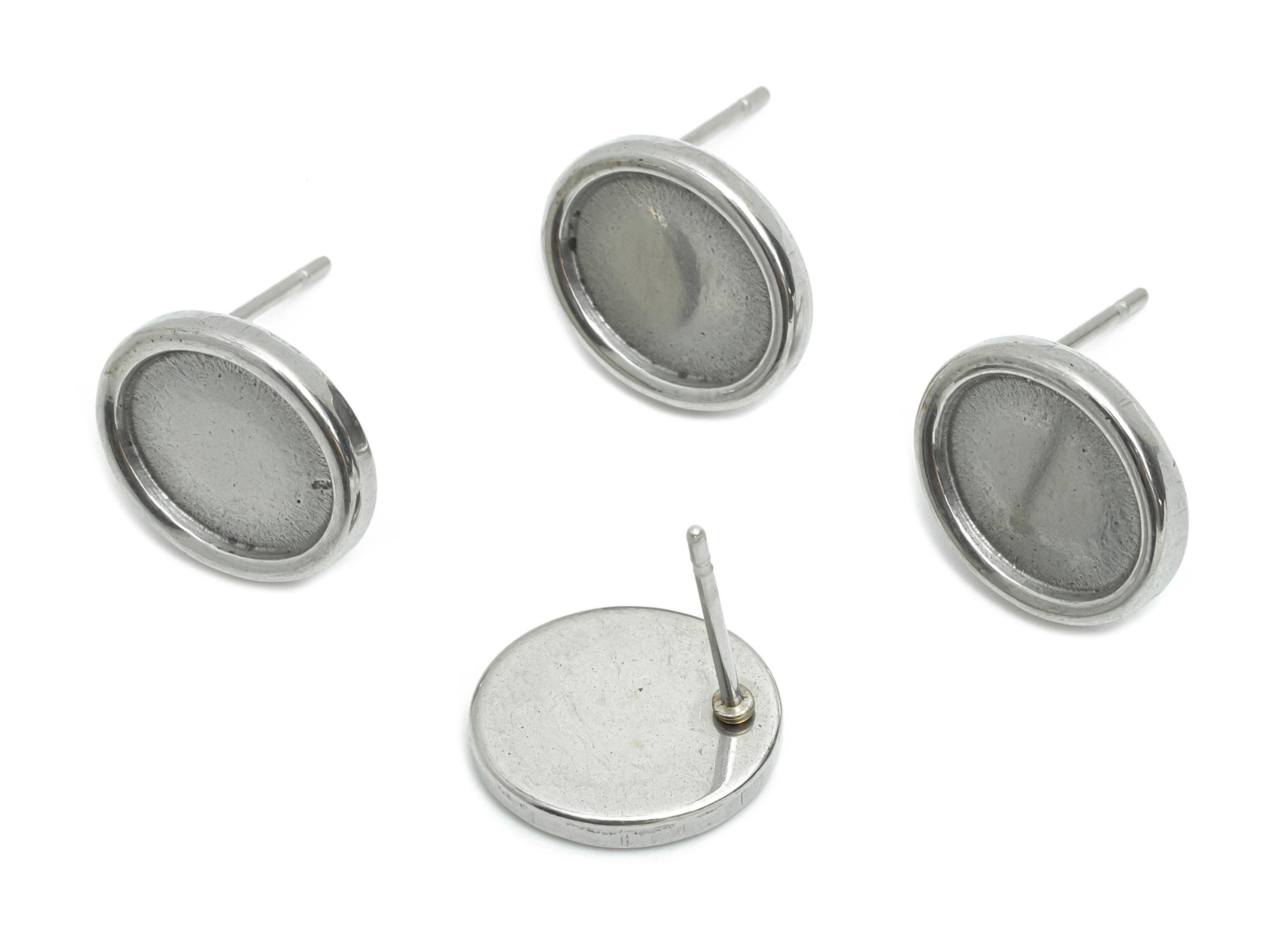 Oval Bezel Stud Earring - Steel Vintage Earring Post - Boho Chic Geometry Earring - Oval Cabochon Earring Setting - 12x10x2.12mm - SS2148 - DOMEDBAZAAR