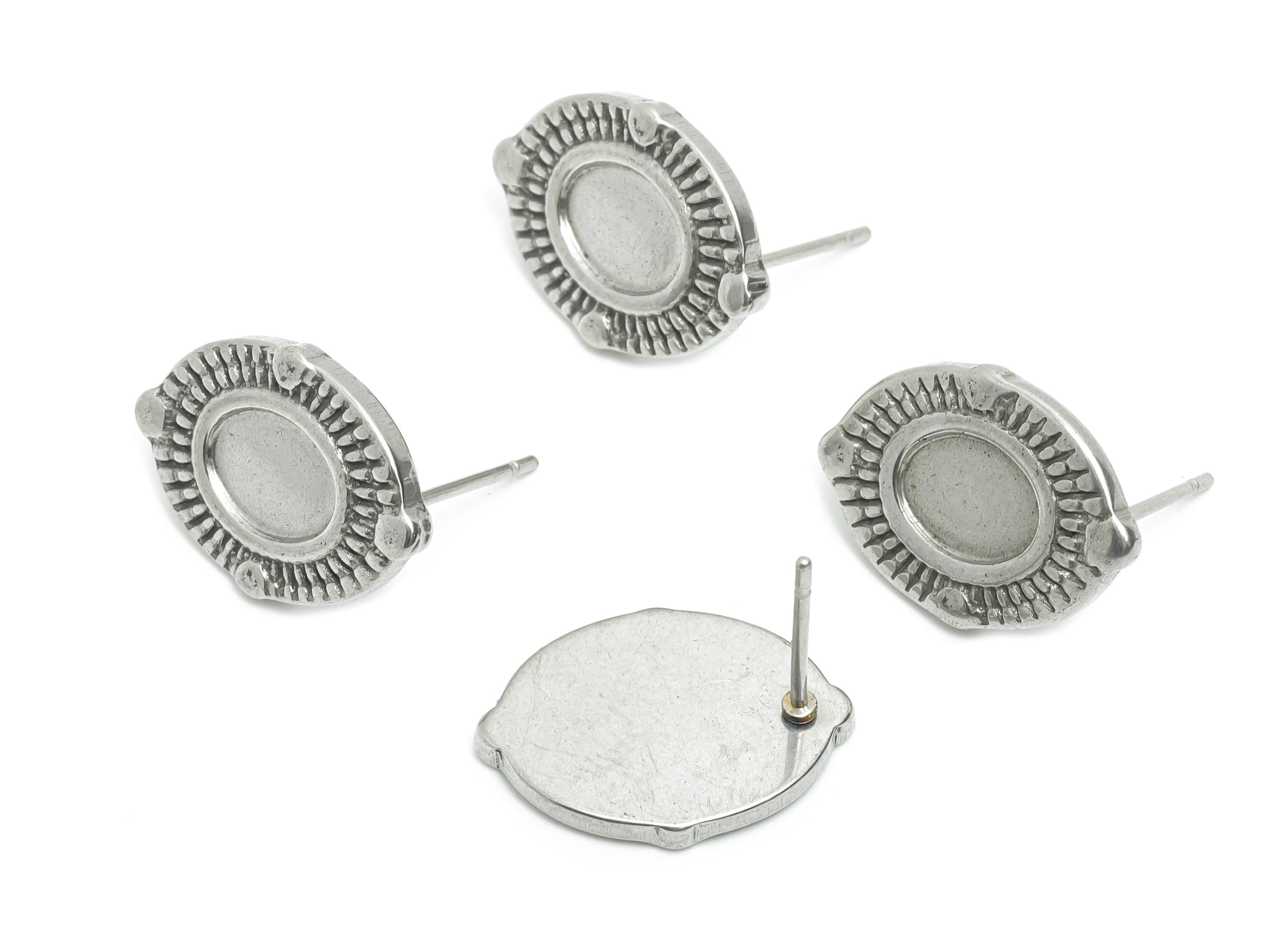 Oval Bezel Stud Earring - Steel Vintage Earring Post - Handmade Southwestern Jewelry - Oval Cabochon Earring Setting - 18x13x2mm - SS2178 - DOMEDBAZAAR