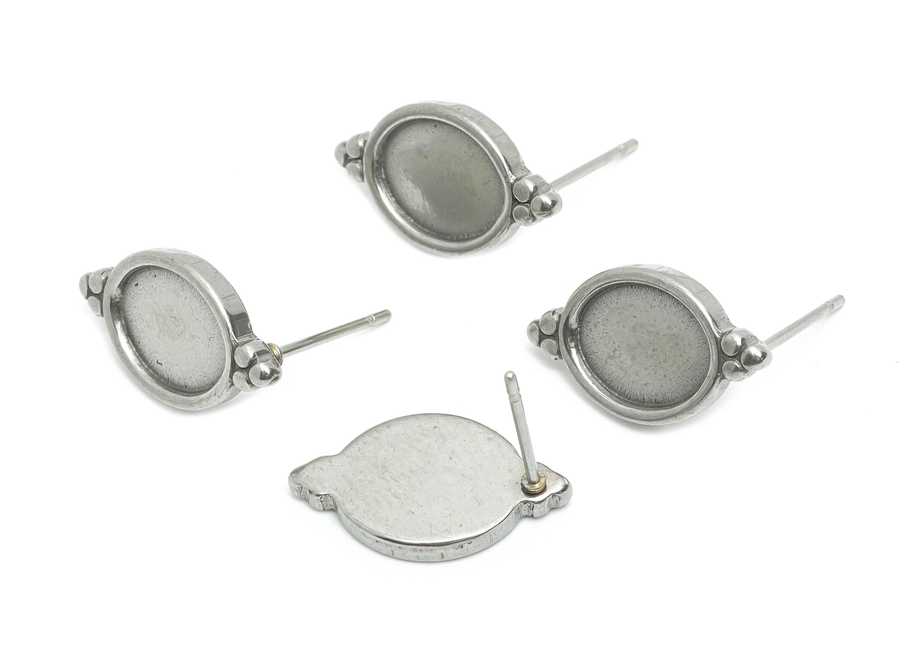 Oval Bezel Stud Earring - Steel Vintage Earring Post - Antique Jewelry Findings - Oval Cabochon Earring Setting - 17x10x2.04mm - SS2164 - DOMEDBAZAAR