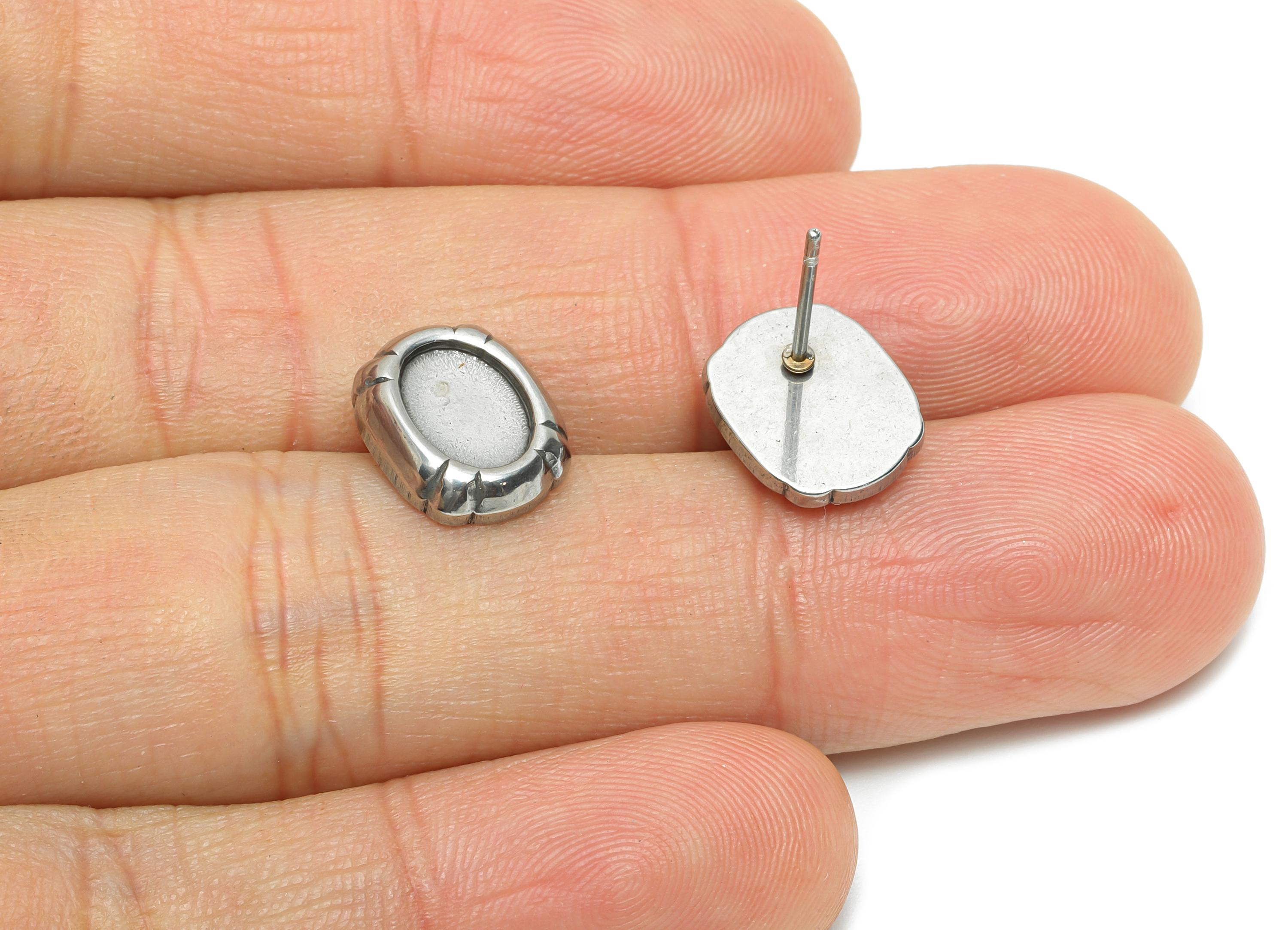Oval Bezel Stud Earring - Steel Vintage Earring Post - Antique Jewelry Findings - Tiny Oval Stud Earring Settings - 11x9x2.7mm - SS2168 - DOMEDBAZAAR