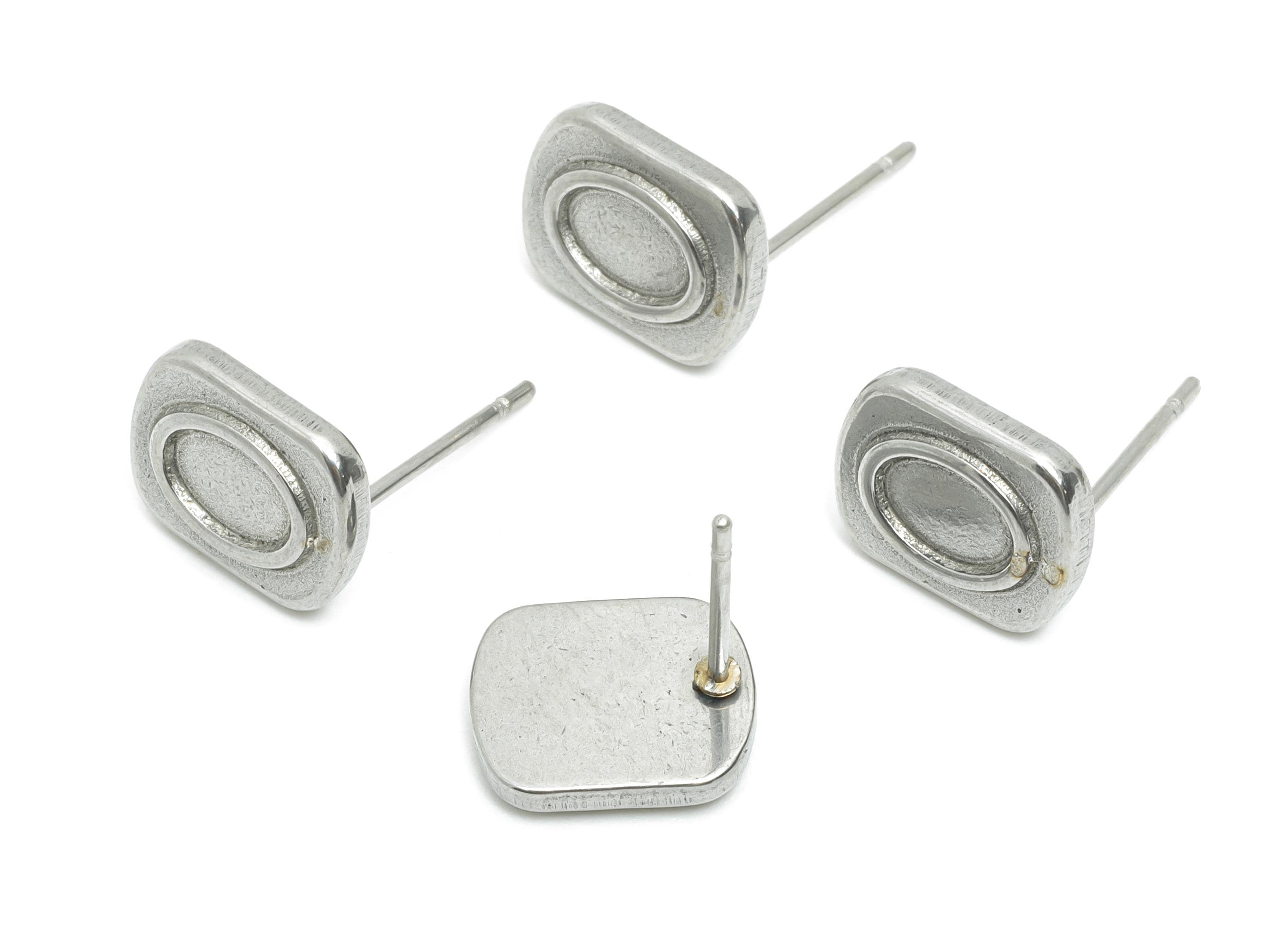 Oval Bezel Stud Earring - Steel Vintage Earring Post - Tiny Rectangular Stud Earring Settings - Antique Stud Earrings - 10.88x8x2mm - SS2165 - DOMEDBAZAAR