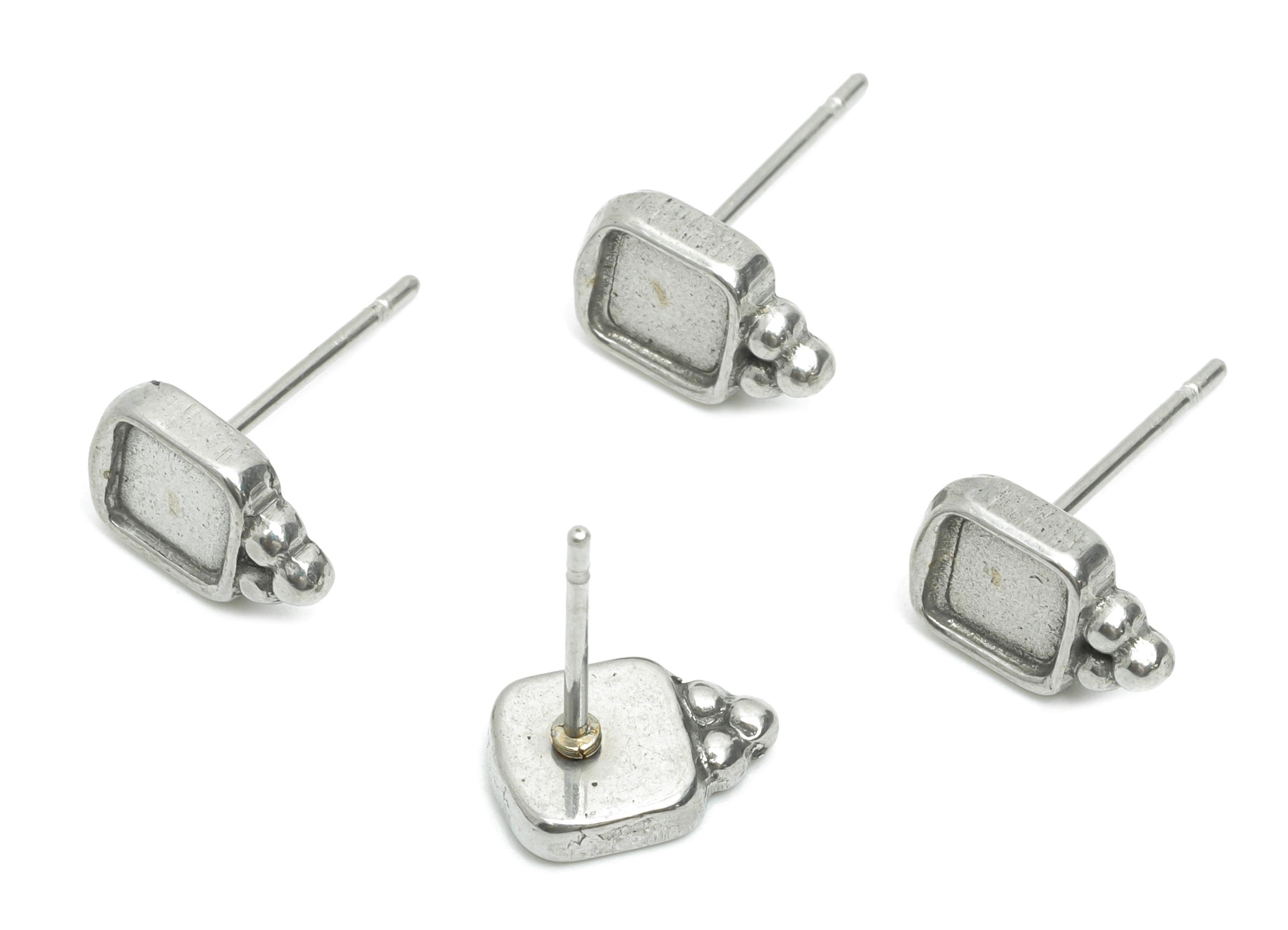 Oval Bezel Stud Earring - Steel Vintage Earring Post - Handmade Small Cabochon Earring - Mini Square Bezel Stud Earring - 9x6x2mm - SS2170 - DOMEDBAZAAR