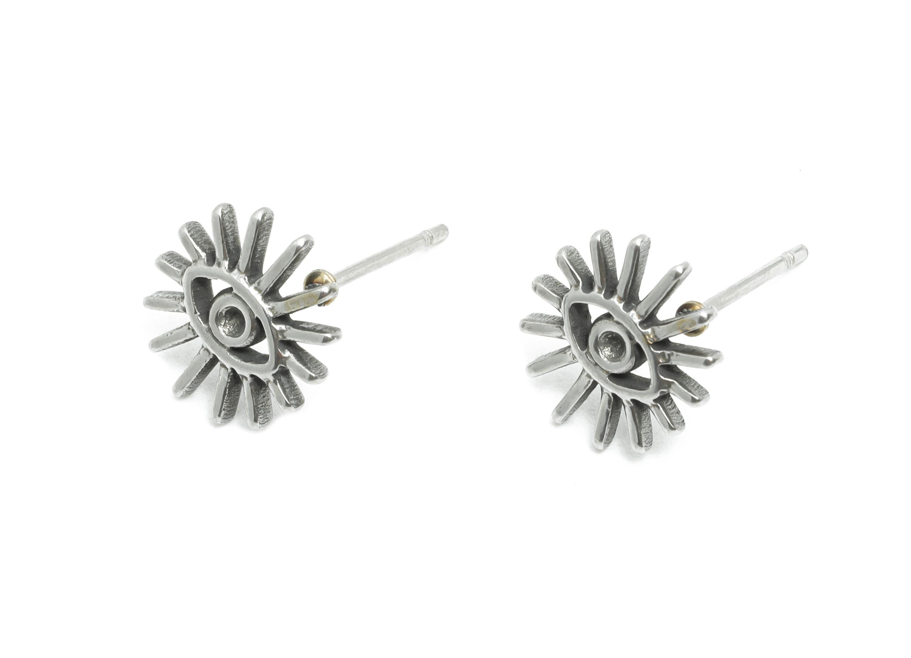 Sunburst Earrings Stud Earring - Steel Celestial Earring Post - Handmade Small Cabochon Earring - Eye motif Stud Earring - 9x10x1mm - SS2153 - DOMEDBAZAAR