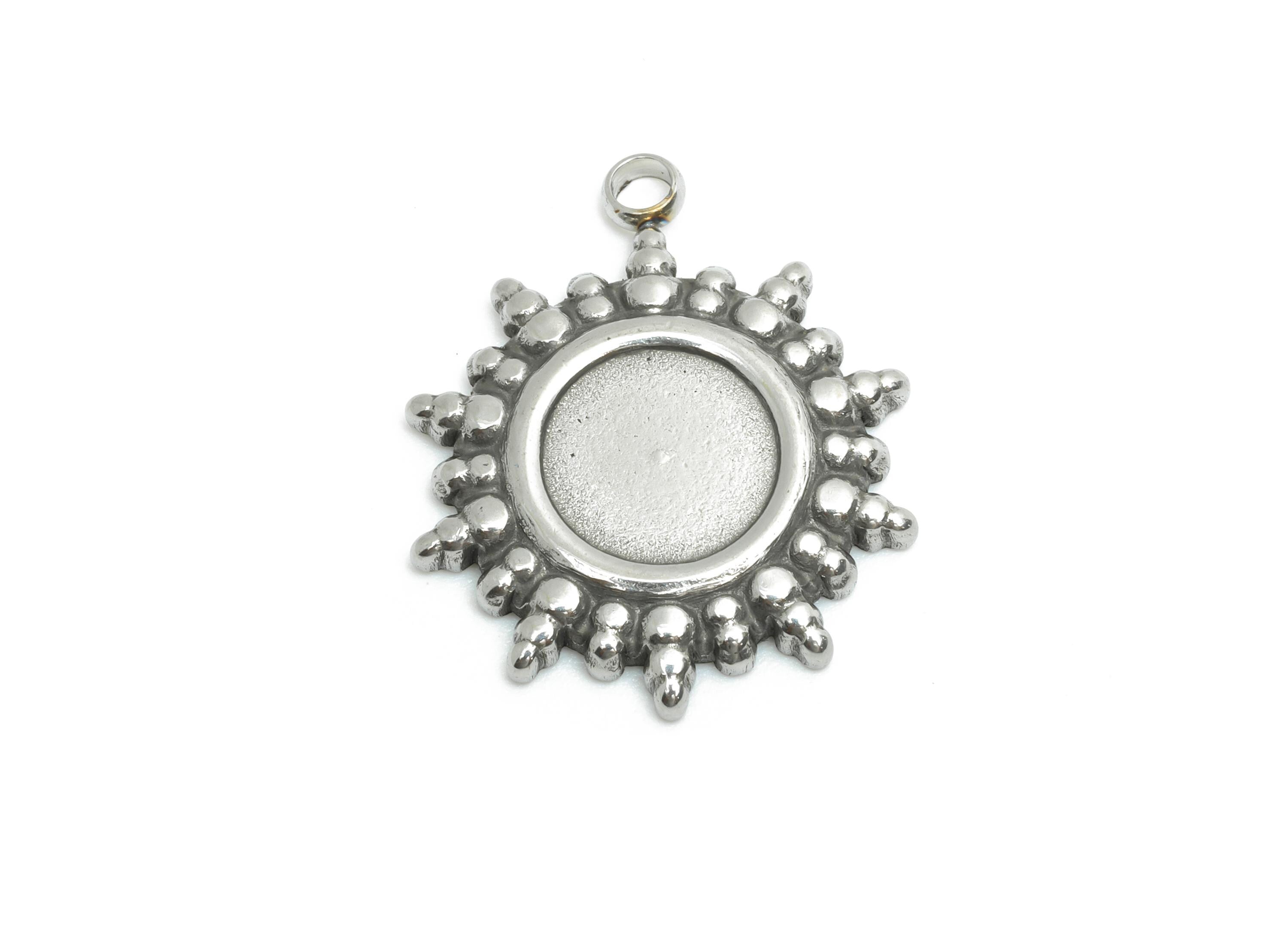 Stainless Steel Sunburst Pendant - Celestial Sun Pendant for Necklace - Antique Sunshine Charm - Steel Jewelry Making - 20.9x18x2mm - SS2195 - DOMEDBAZAAR