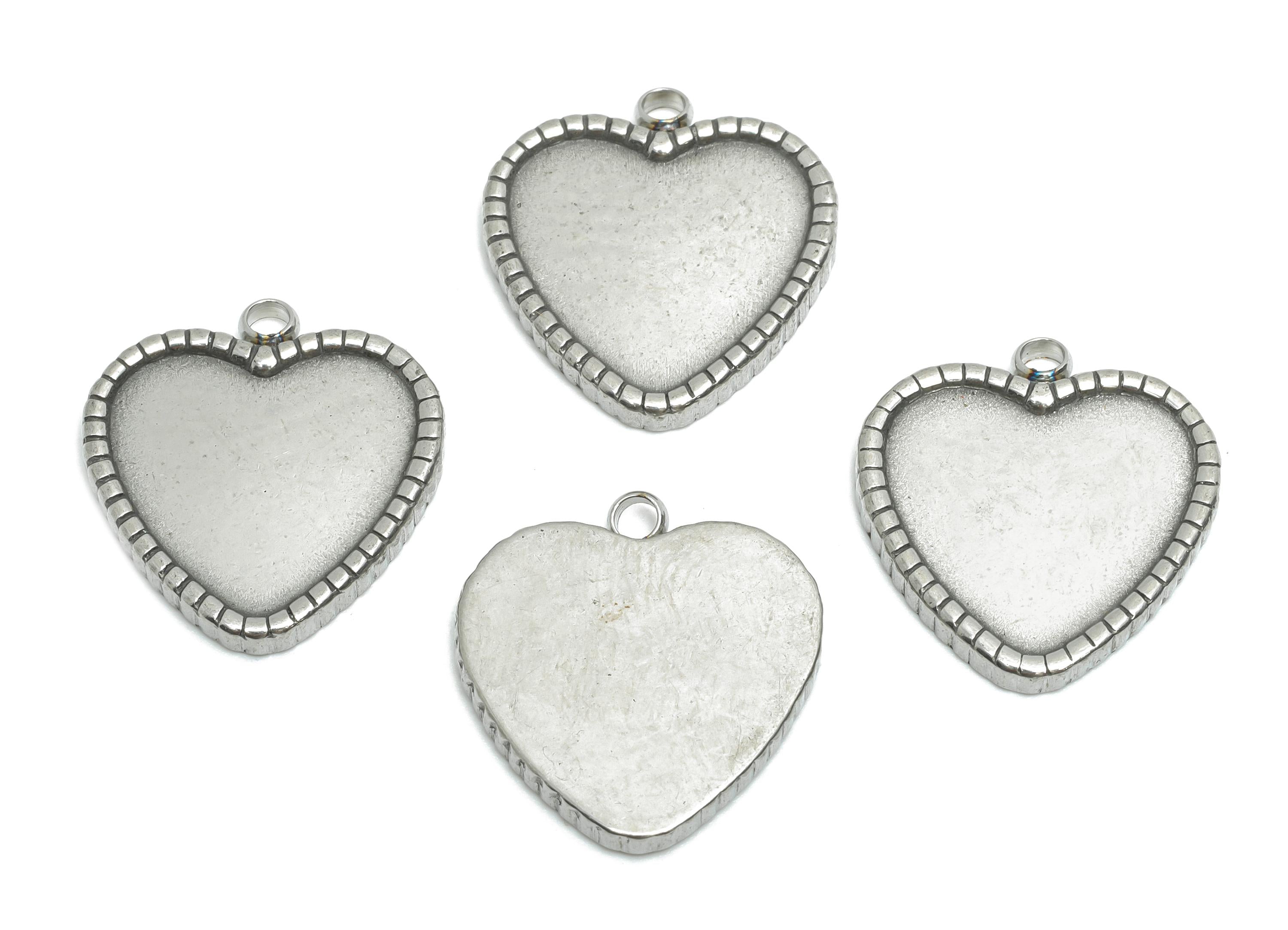 Steel Heart Pendant - Antique Silver Valentine Charms - Timeless Heart Jewelry Accessories - Steel Findings - 18.28x16.86x2.12mm - SS2204 - DOMEDBAZAAR
