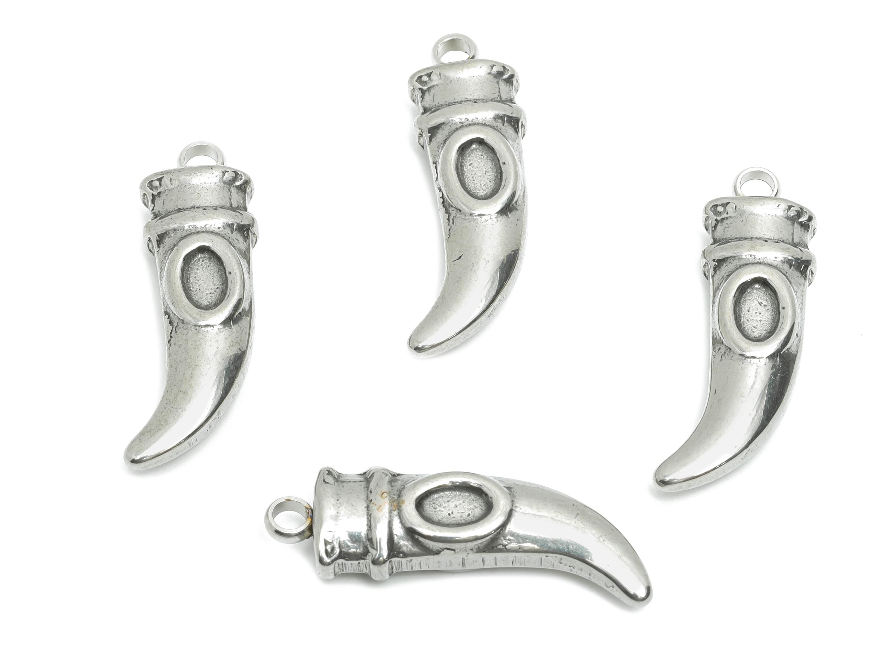 Stainless Steel Horn Charms - Silver Curved Horn Pendant for Gem - Statement Horn Necklace Pendant - Steel Jewelry - 29x8.95x5.78mm - SS2207 - DOMEDBAZAAR