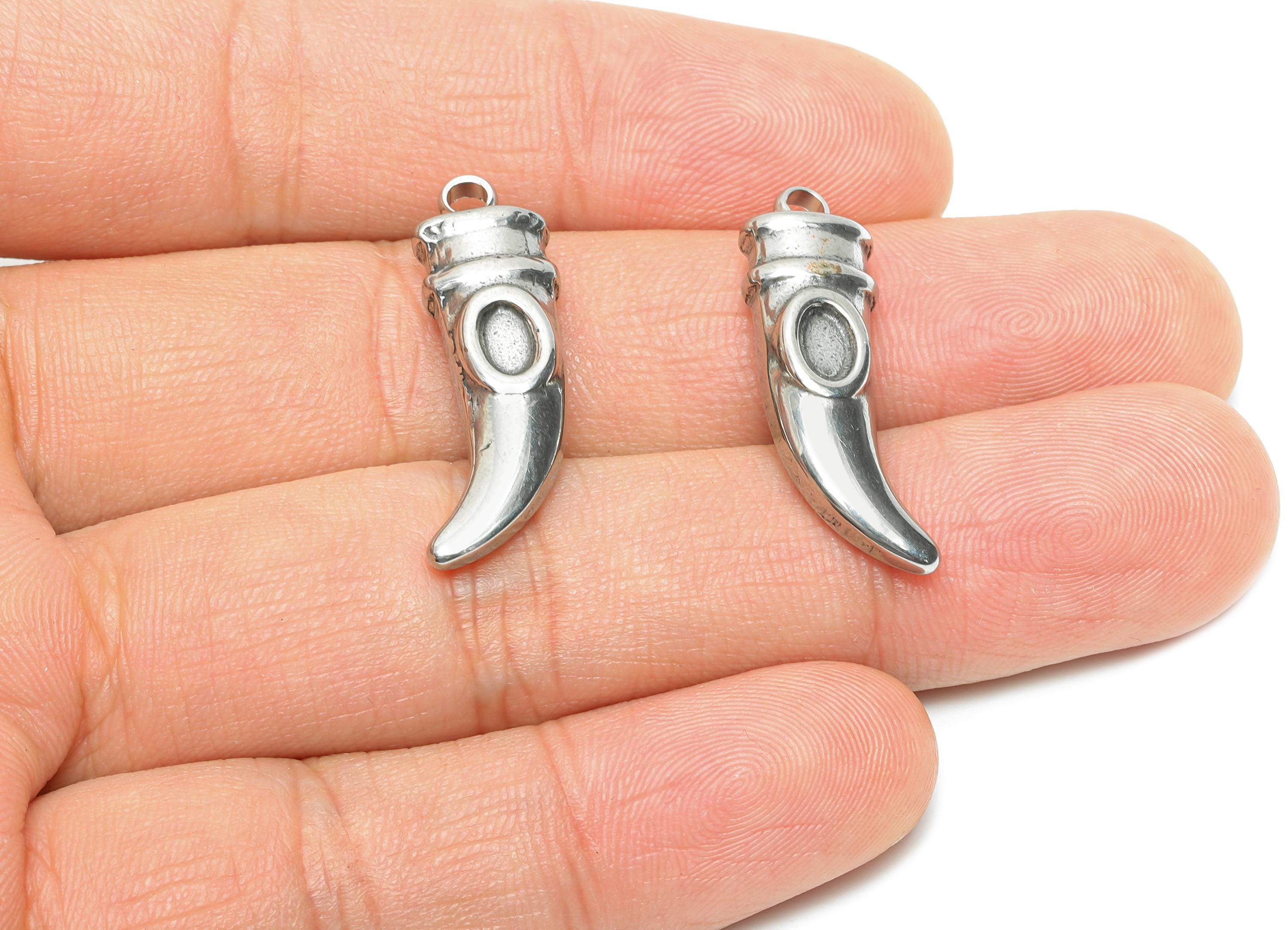 Stainless Steel Horn Charms - Silver Curved Horn Pendant for Gem - Statement Horn Necklace Pendant - Steel Jewelry - 29x8.95x5.78mm - SS2207 - DOMEDBAZAAR