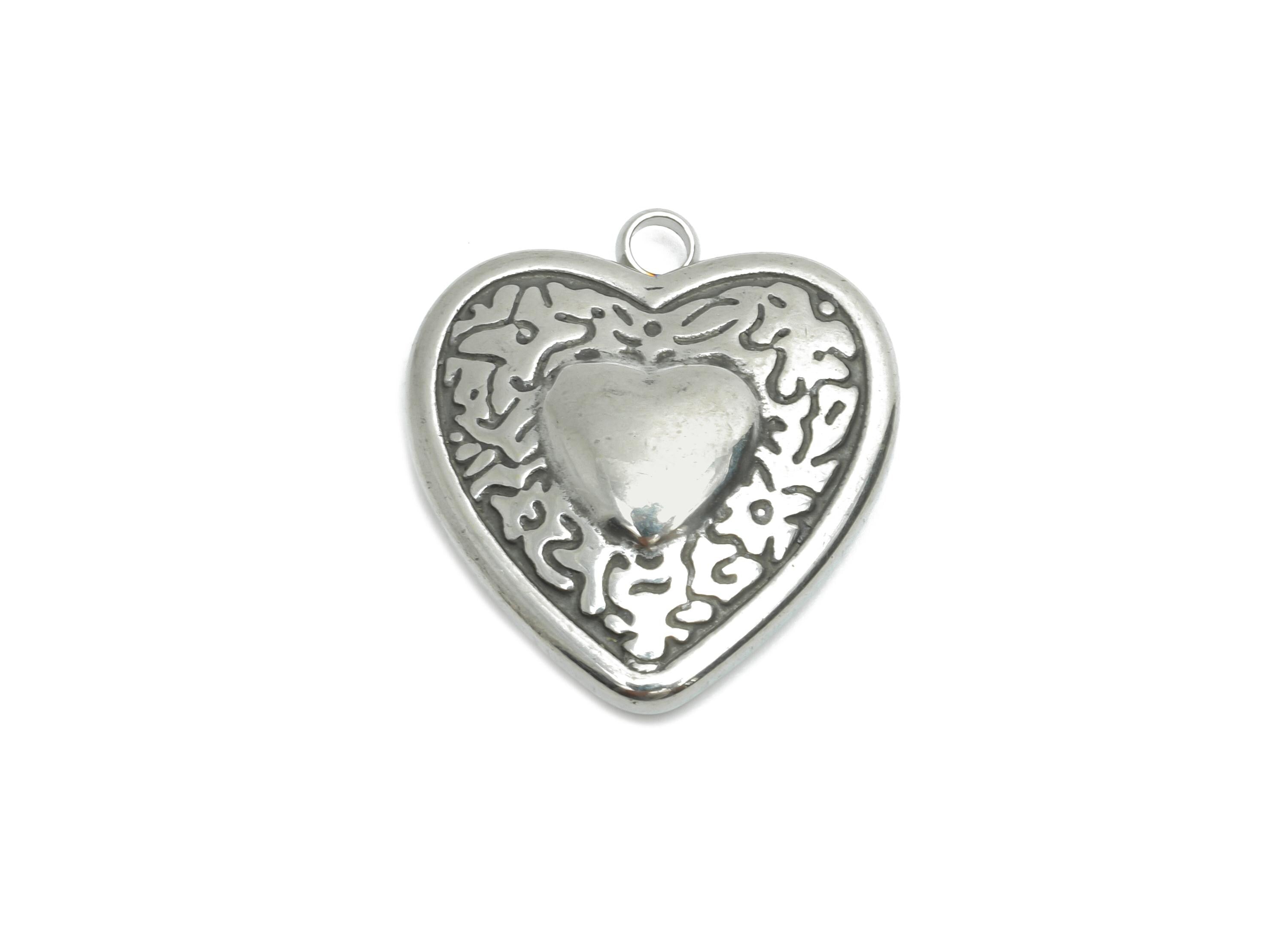 Steel Heart Pendant - Refined Silver Heart Charms - Unique Handmade Heart Jewelry - Steel Jewelry Accessories - 18.54x16.55x4.42mm - SS2192 - DOMEDBAZAAR