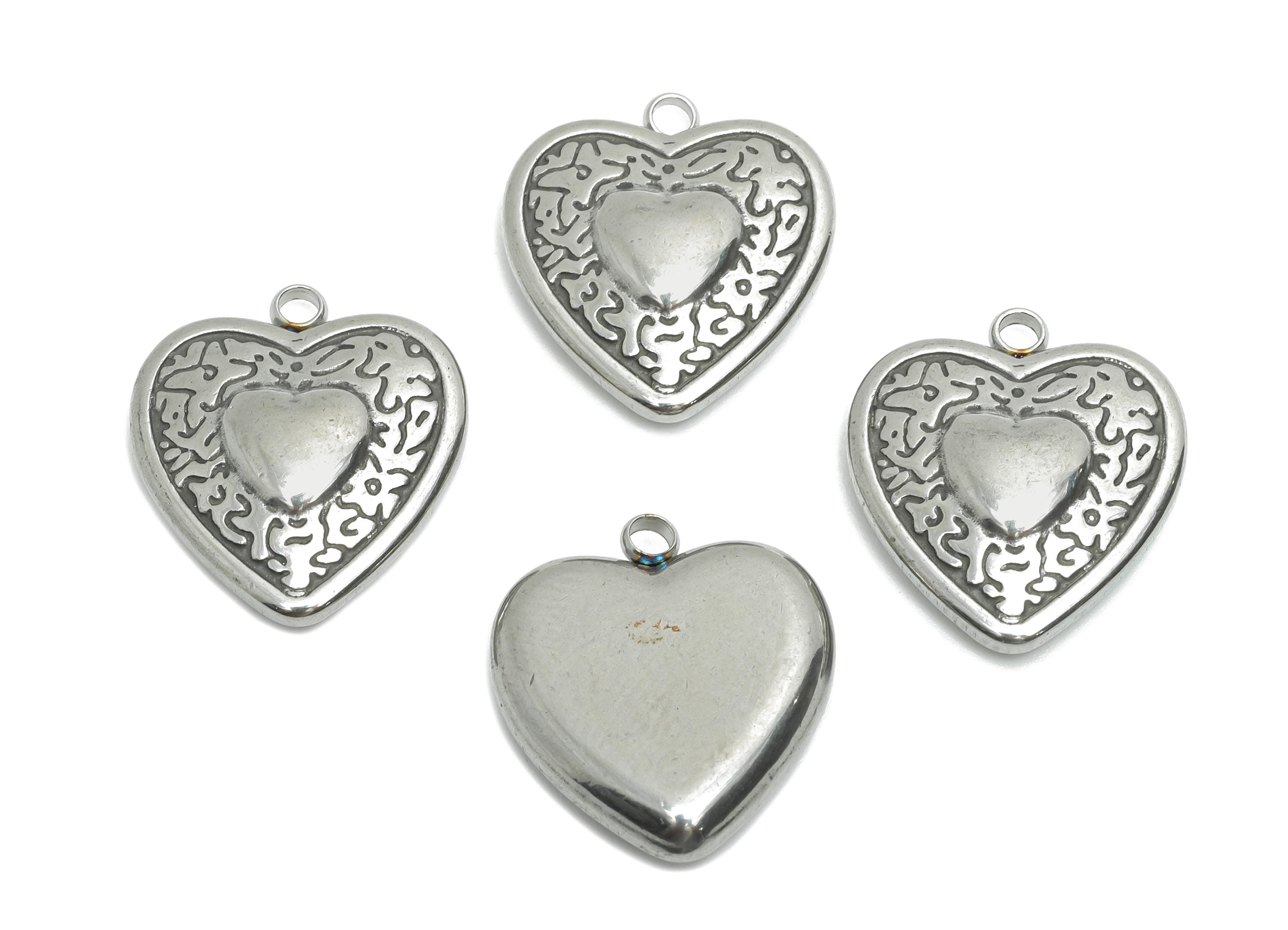 Steel Heart Pendant - Refined Silver Heart Charms - Unique Handmade Heart Jewelry - Steel Jewelry Accessories - 18.54x16.55x4.42mm - SS2192 - DOMEDBAZAAR