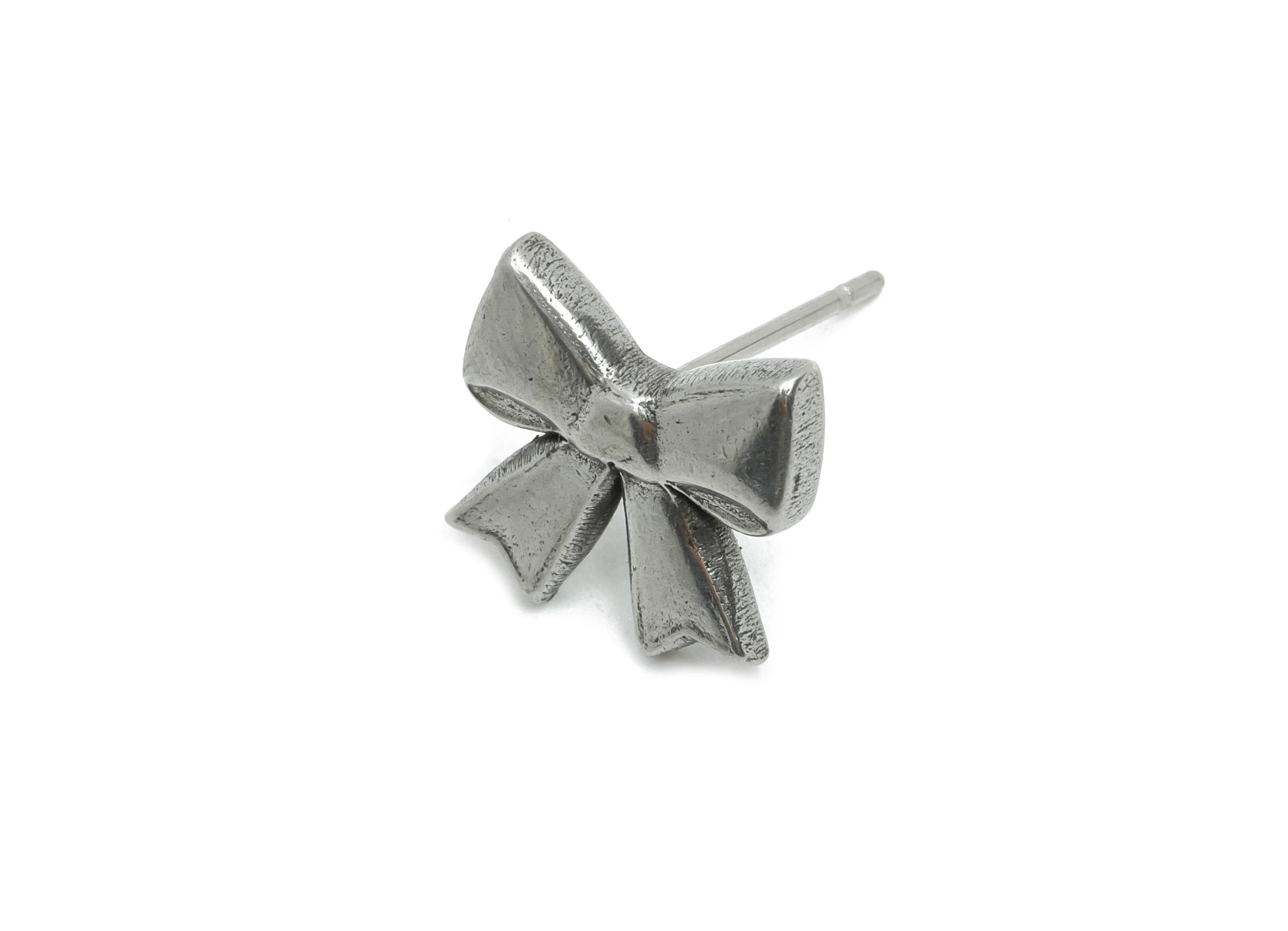 Steel Bow Earring Studs - Small Butterfly Bow Earring Post - Vintage Textured Bow Studs - Steel Jewelry Finding - 11x11x3.11mm - SS2159 - DOMEDBAZAAR