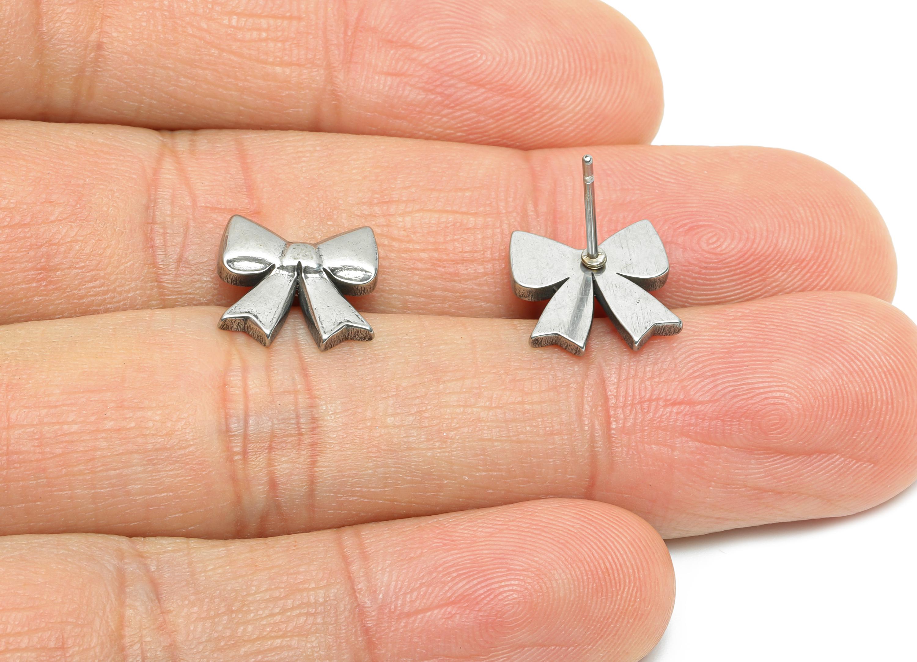 Steel Bow Earring Studs - Small Butterfly Bow Earring Post - Vintage Textured Bow Studs - Steel Jewelry Finding - 11x11x3.11mm - SS2159 - DOMEDBAZAAR