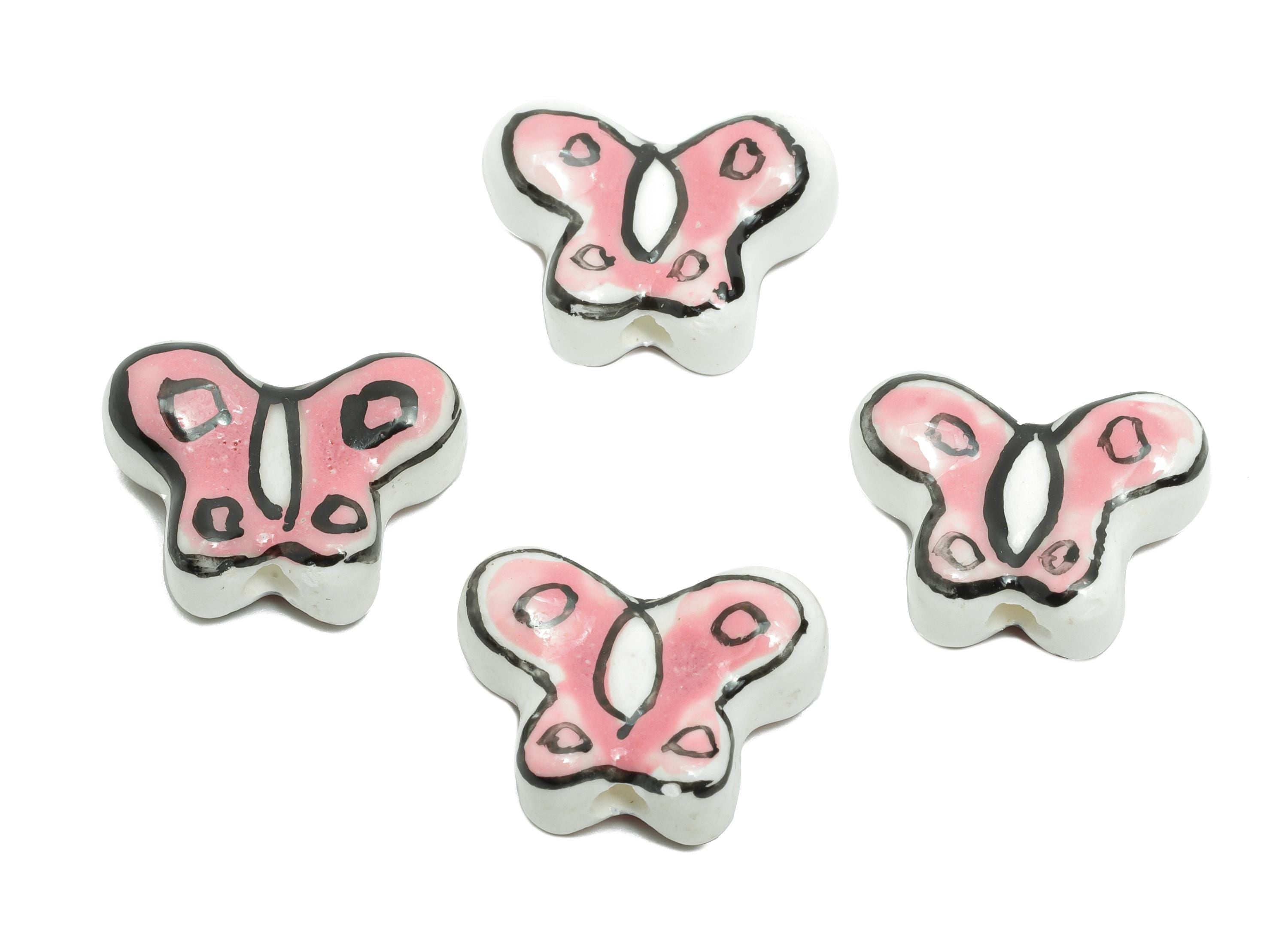 Glazed Ceramic Butterfly Beads - Handmade Beads Connectors - Whimsical Butterfly Component - DIY Jewelry Beads - 13.53x17.36x7.13mm - NS2818 - DOMEDBAZAAR