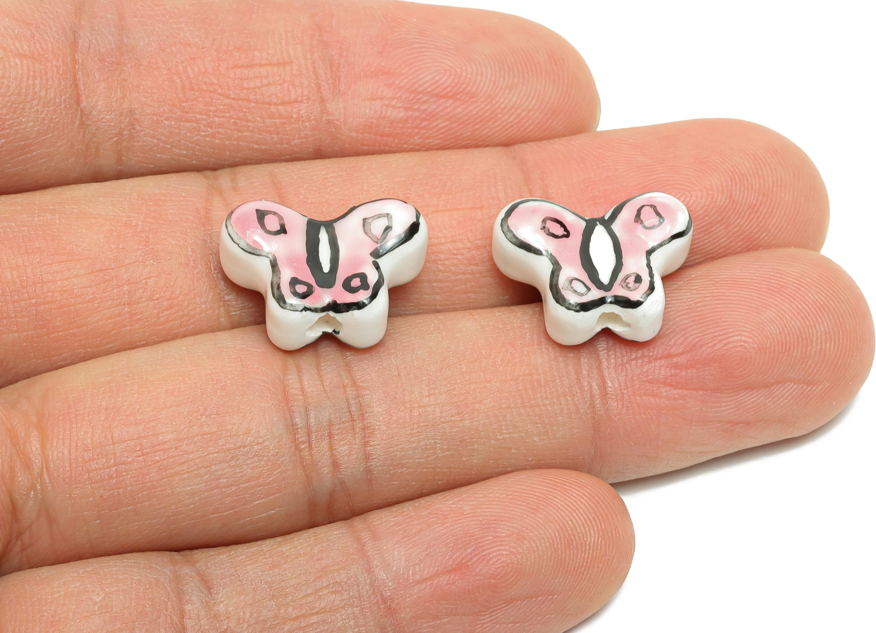 Glazed Ceramic Butterfly Beads - Handmade Beads Connectors - Whimsical Butterfly Component - DIY Jewelry Beads - 13.53x17.36x7.13mm - NS2818 - DOMEDBAZAAR
