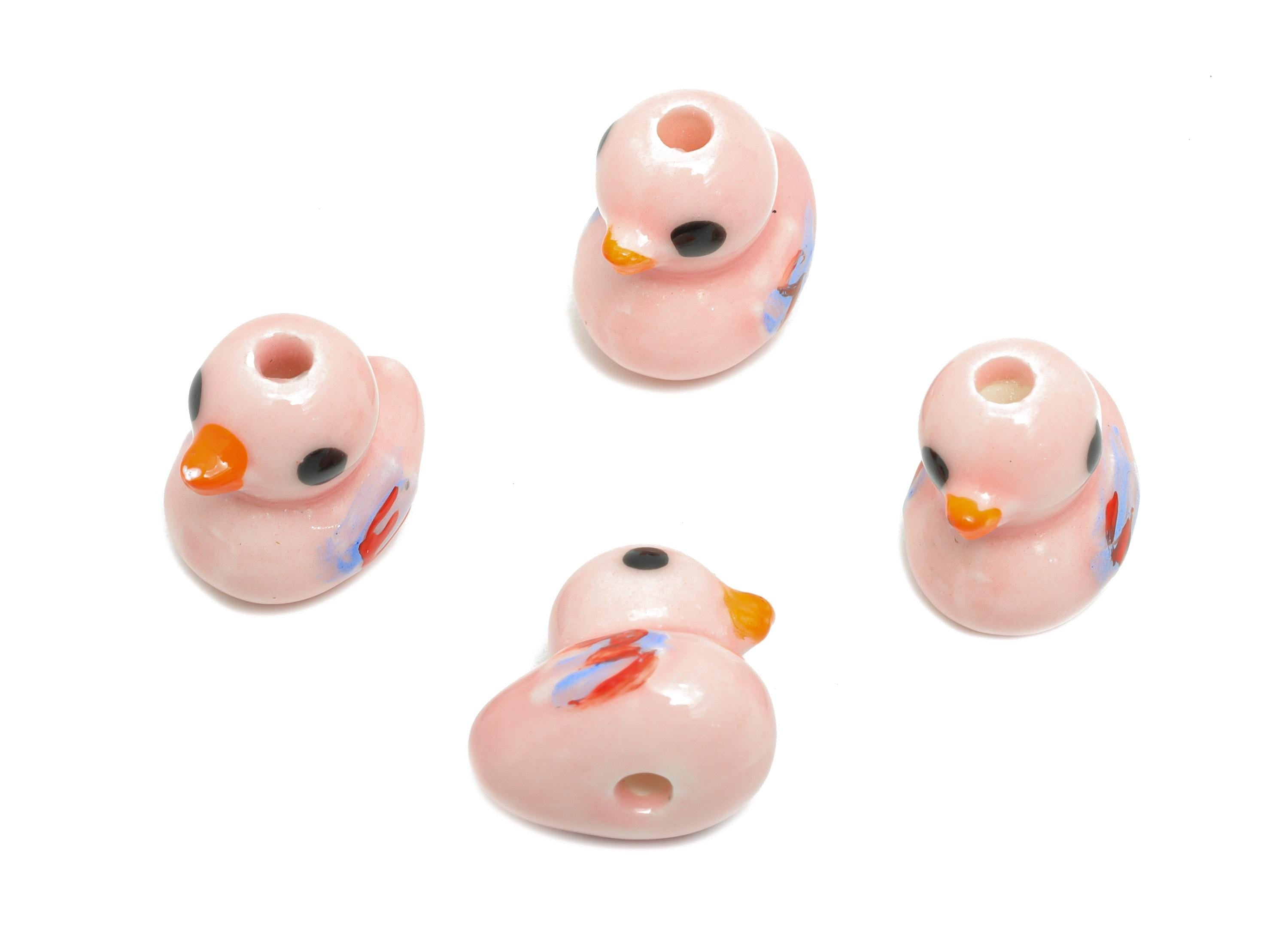 Glazed Ceramic Duck Beads - Craft Pink Duck Beads for Bracelet - Animal Figure Beads - Handmade Making Supplies - 12.45x12.36x9.6mm - NS2761 - DOMEDBAZAAR
