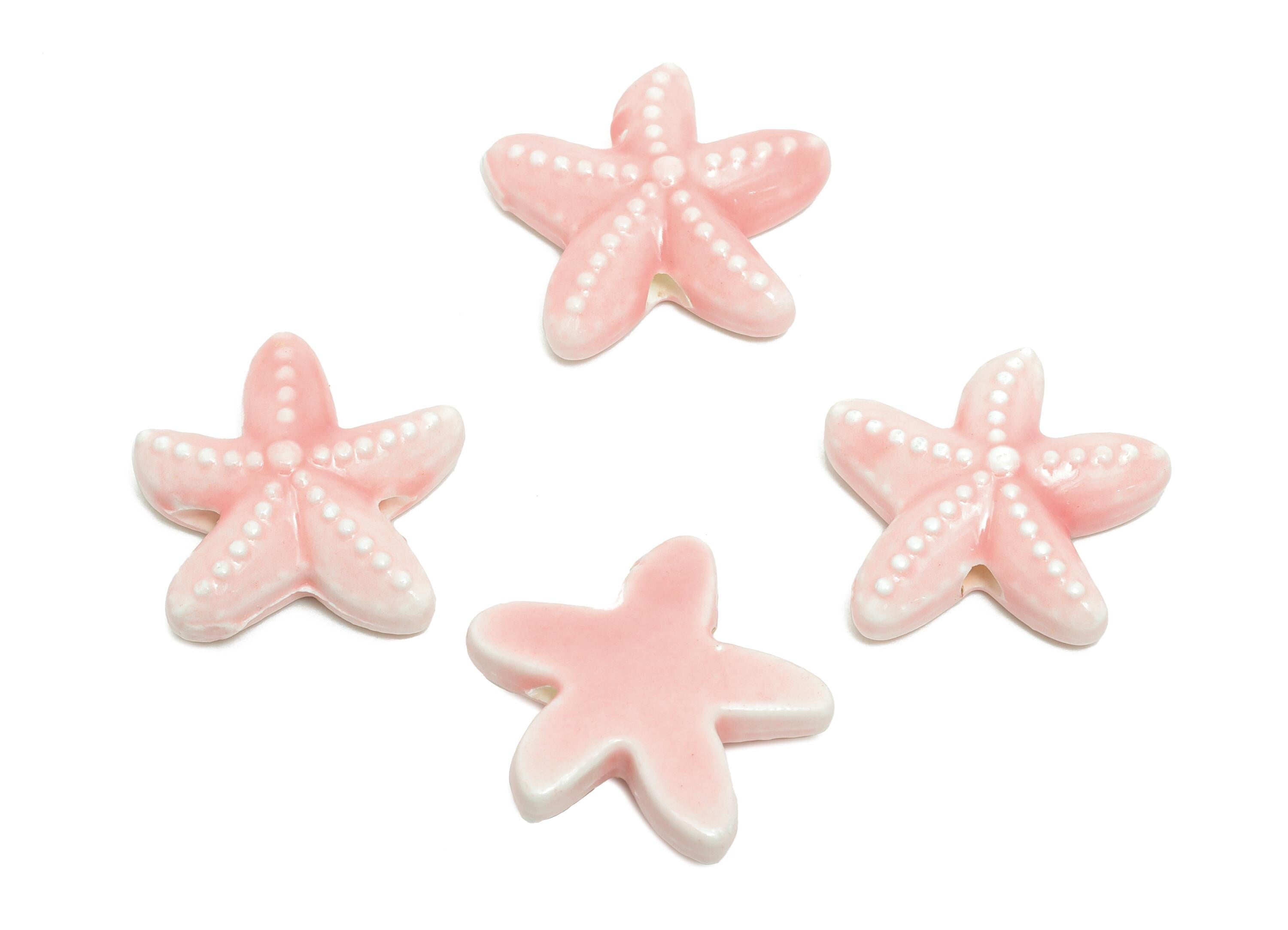 Glazed Ceramic Starfish Beads - Textured Pink Starfish Beads - Handmade Marine Bracelet Beads - Jewelry Component - 19x19.4x5.9mm - NS2841 - DOMEDBAZAAR