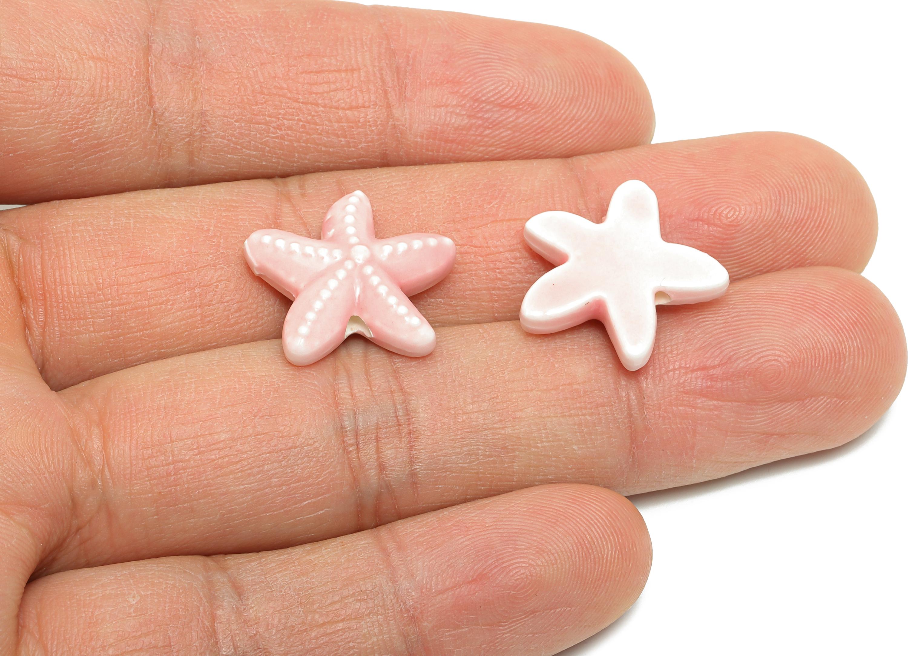Glazed Ceramic Starfish Beads - Textured Pink Starfish Beads - Handmade Marine Bracelet Beads - Jewelry Component - 19x19.4x5.9mm - NS2841 - DOMEDBAZAAR