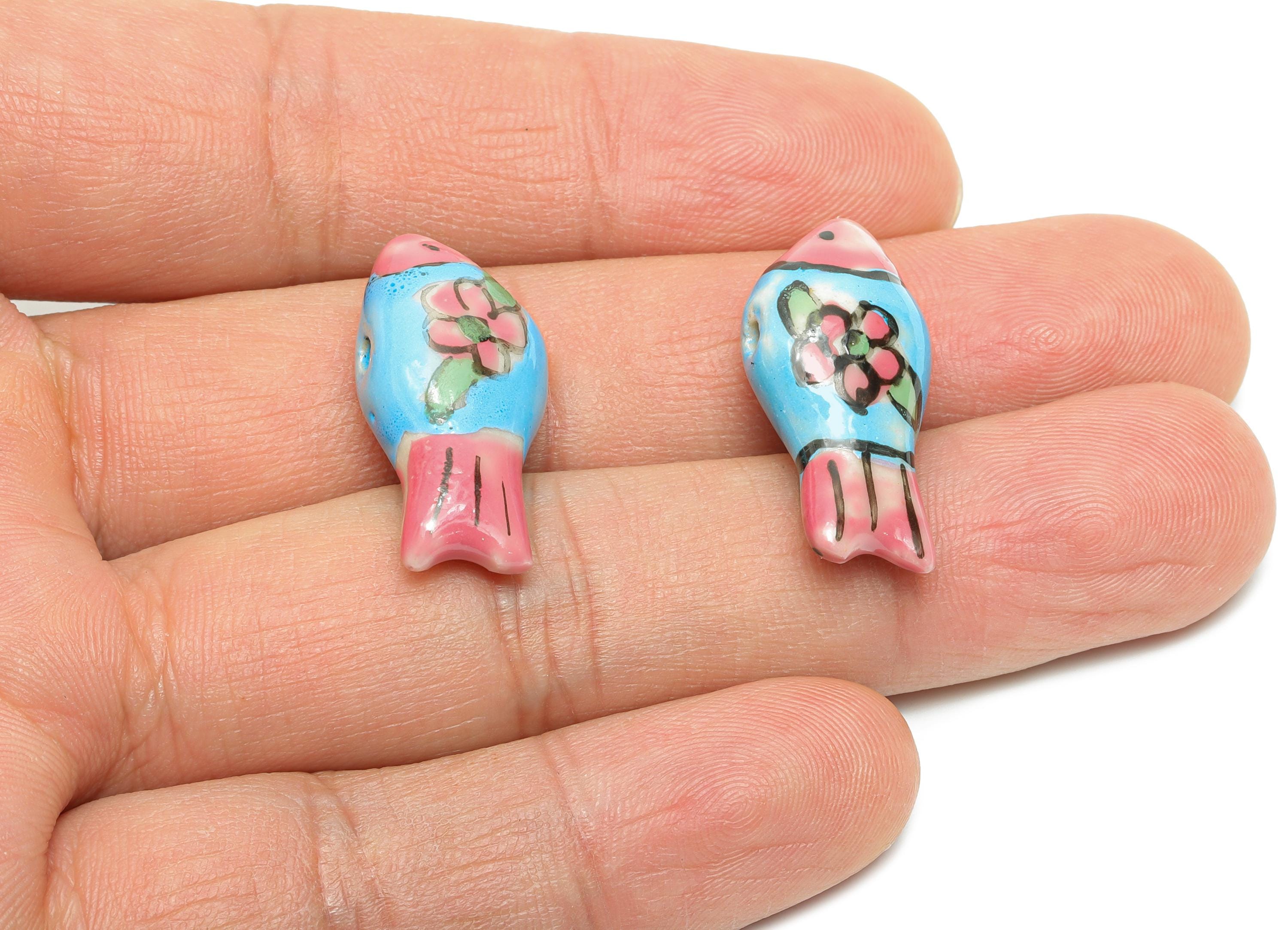 Glazed Ceramic Fish Beads - Craft Beads for Necklace or Bracelet - Marine Colorful Beads - Handmade Making Jewelry - 28x13x9.74mm - NS2851A - DOMEDBAZAAR