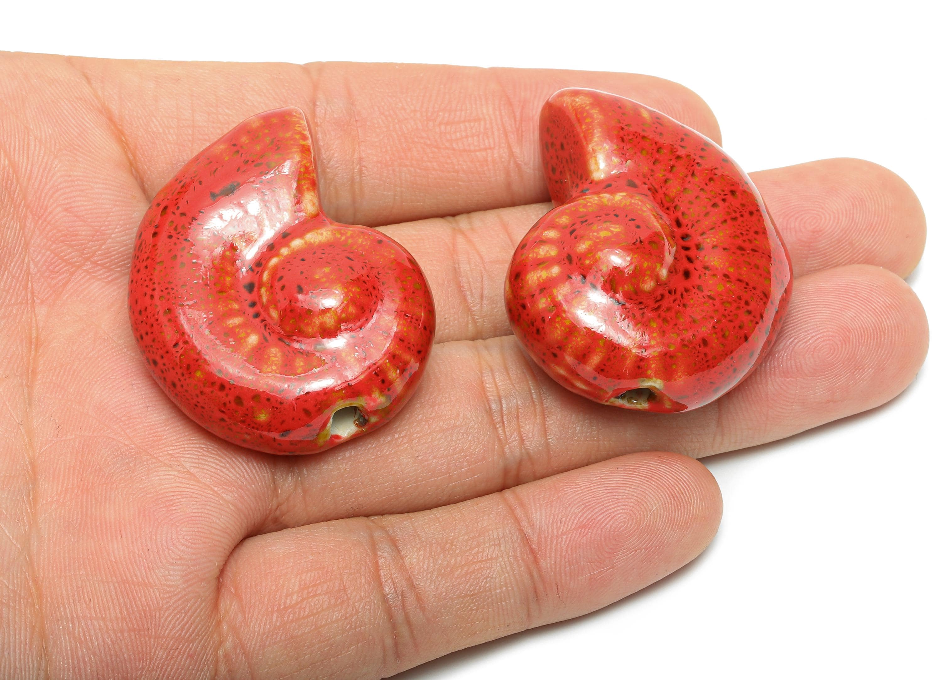 Glazed Ceramic Conch Beads - Craft Large Spiral Beads for Necklace - Marine Life Beads - Handmade Jewelry Making - 41.85x32x16.9mm - NS2803 - DOMEDBAZAAR