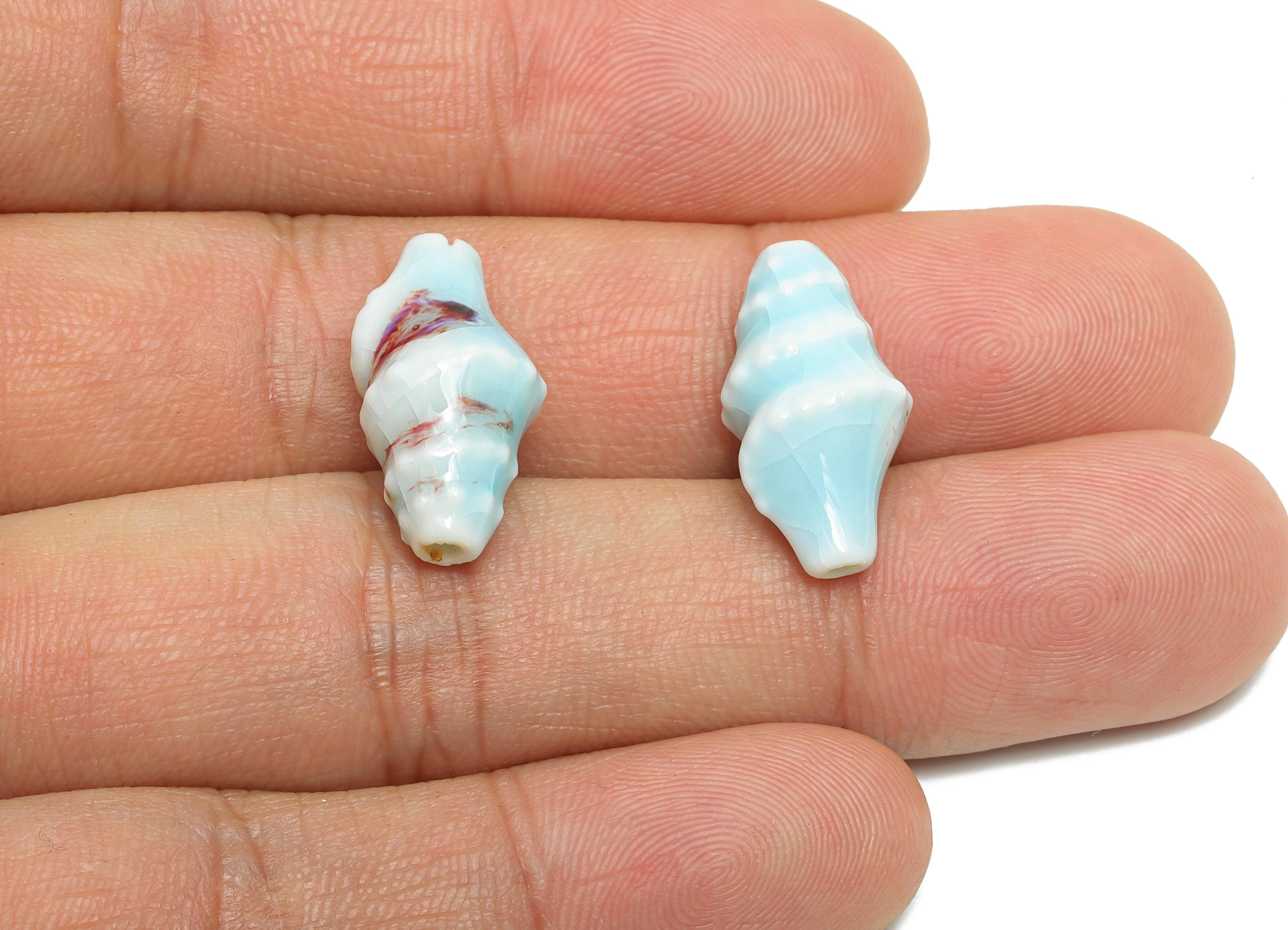 Glazed Ceramic Shell Beads - Craft Beads for Necklace or Bracelet - Blue Rustic Coastal Bead - Making Supplies - 20x11x10mm - NS2775A - DOMEDBAZAAR
