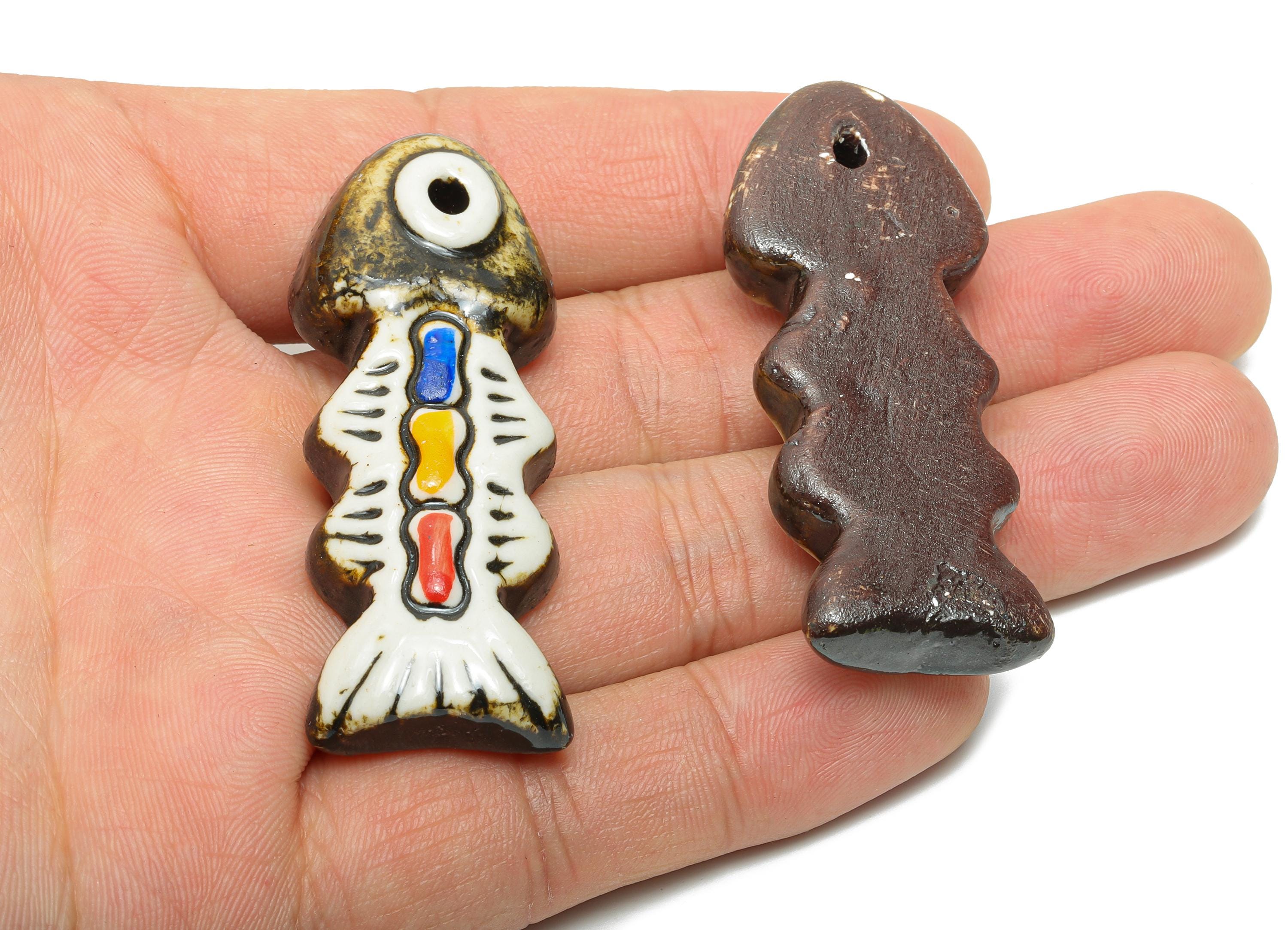 Glazed Ceramic Fish Beads - Craft Beads for Necklace Pendant - Cute Marine Life Beads - Cute Bead for DIY Jewelry - 55x22x11.26mm - NS2795 - DOMEDBAZAAR