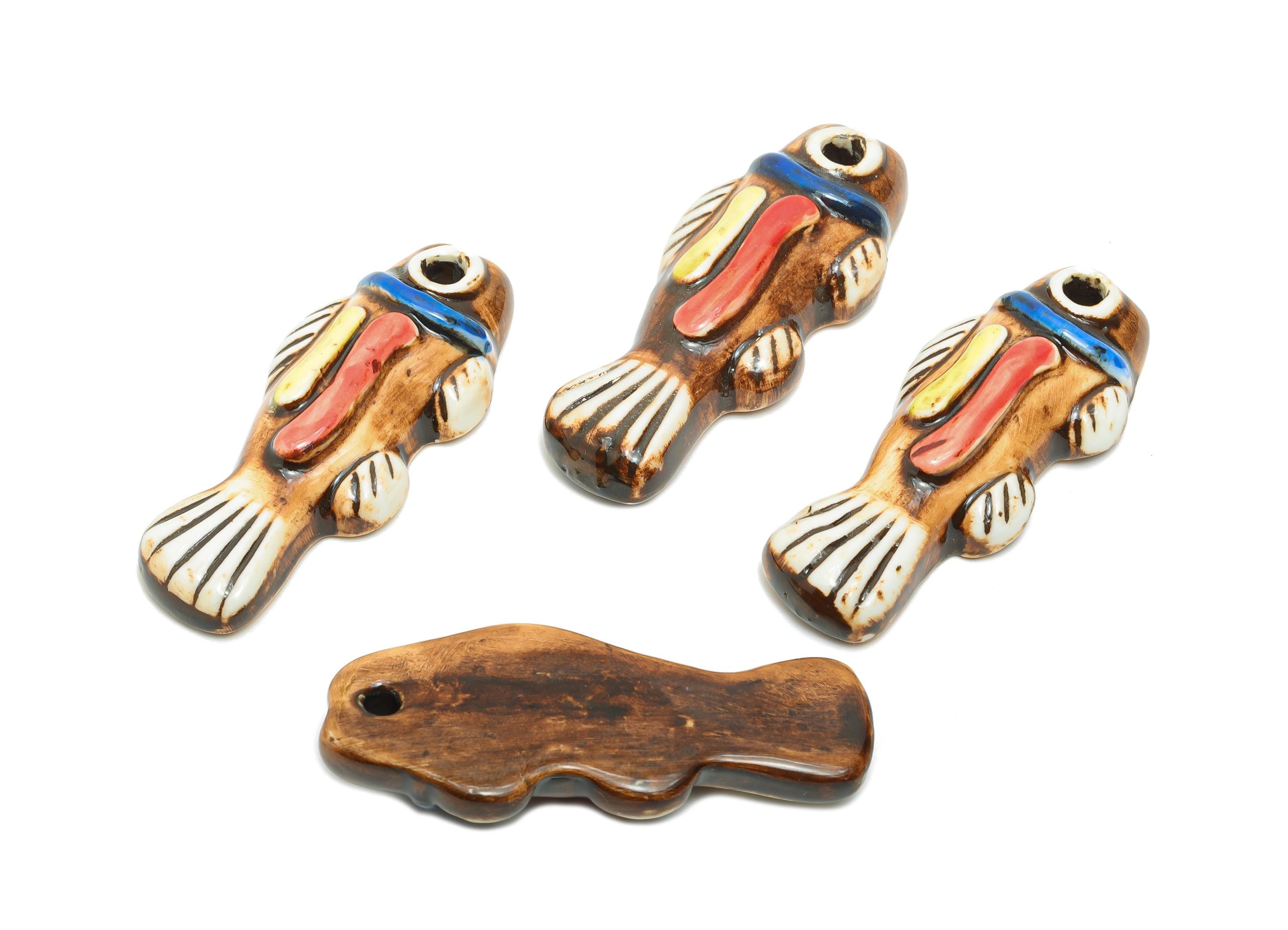 Glazed Ceramic Fish Beads - Craft Beads for Necklace Pendant - Cute Marine Life Beads - Handmade  Making Supplies - 60x25.9x11.95mm - NS2779 - DOMEDBAZAAR