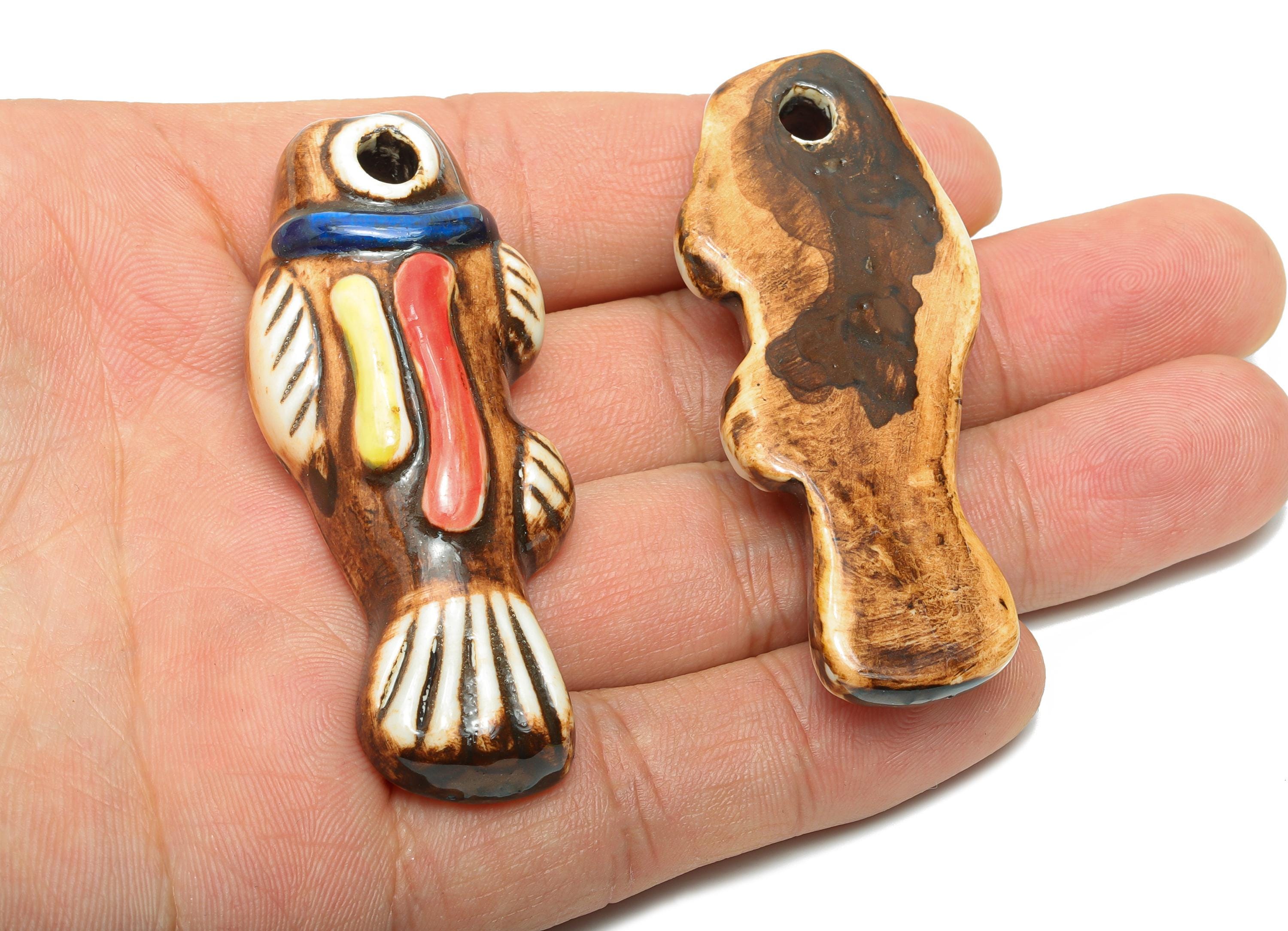Glazed Ceramic Fish Beads - Craft Beads for Necklace Pendant - Cute Marine Life Beads - Handmade  Making Supplies - 60x25.9x11.95mm - NS2779 - DOMEDBAZAAR