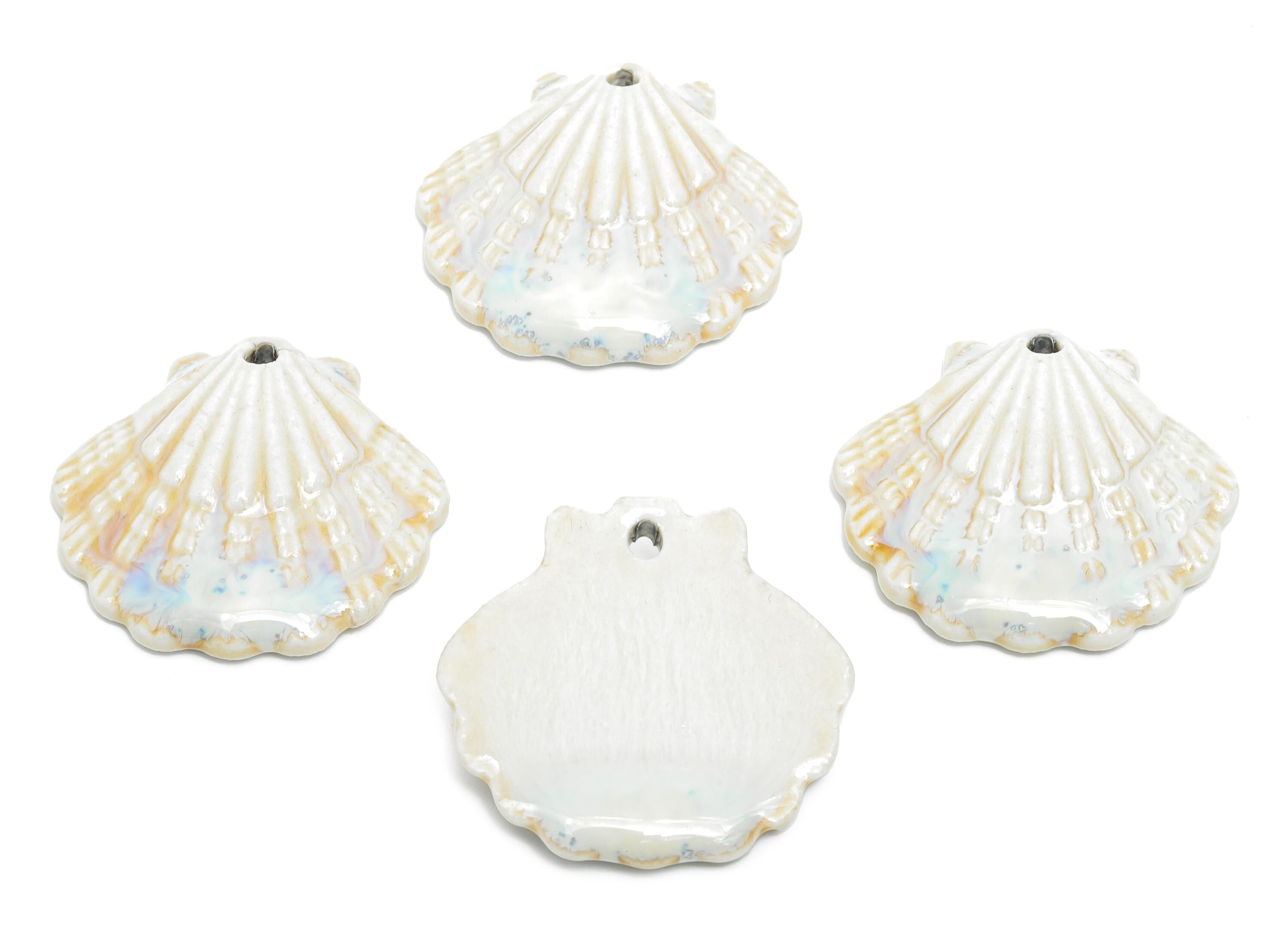 Ceramic Seashell Bead - Textured Coastal Handmade Bead - Sea Life Ceramic Pendant - Handmade Nautical Shell Charm - 28x30x6.17mm - NS2776B - DOMEDBAZAAR