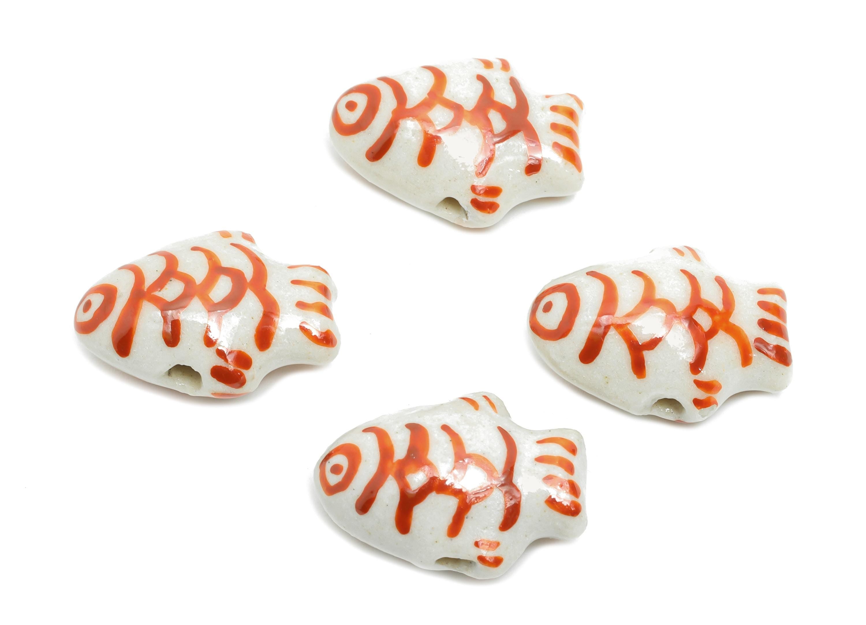 Glazed Ceramic Fish Beads - Craft Beads for Necklace or Bracelet - Marine Colorful Beads - Handmade Making Jewelry - 19x14x9.09mm - NS2768 - DOMEDBAZAAR