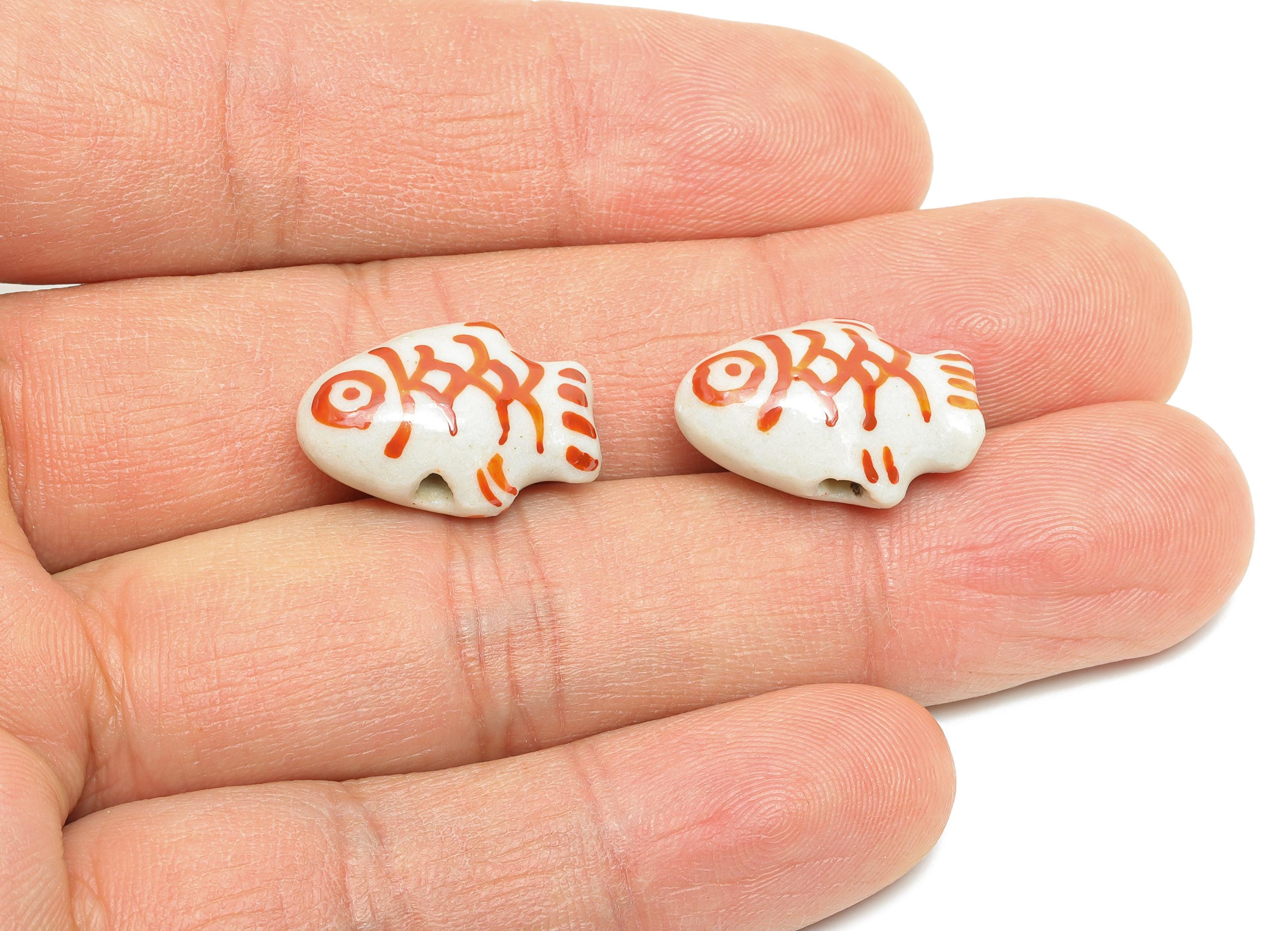 Glazed Ceramic Fish Beads - Craft Beads for Necklace or Bracelet - Marine Colorful Beads - Handmade Making Jewelry - 19x14x9.09mm - NS2768 - DOMEDBAZAAR