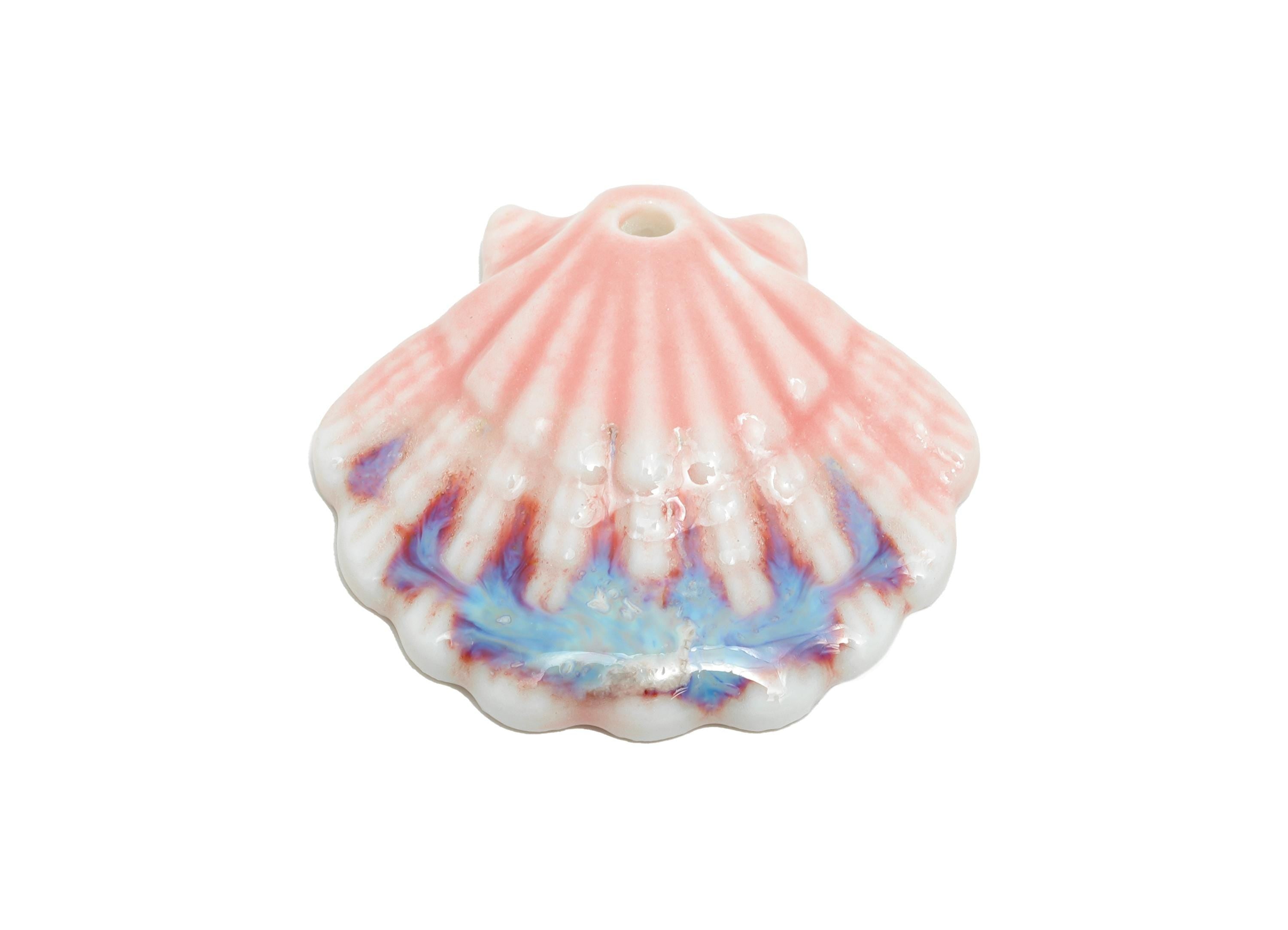 Ceramic Seashell Bead - Textured Coastal Handmade Bead - Sea Life Ceramic Pendant for Necklace - Jewelry Supplies - 28x30x6.17mm - NS2776A - DOMEDBAZAAR